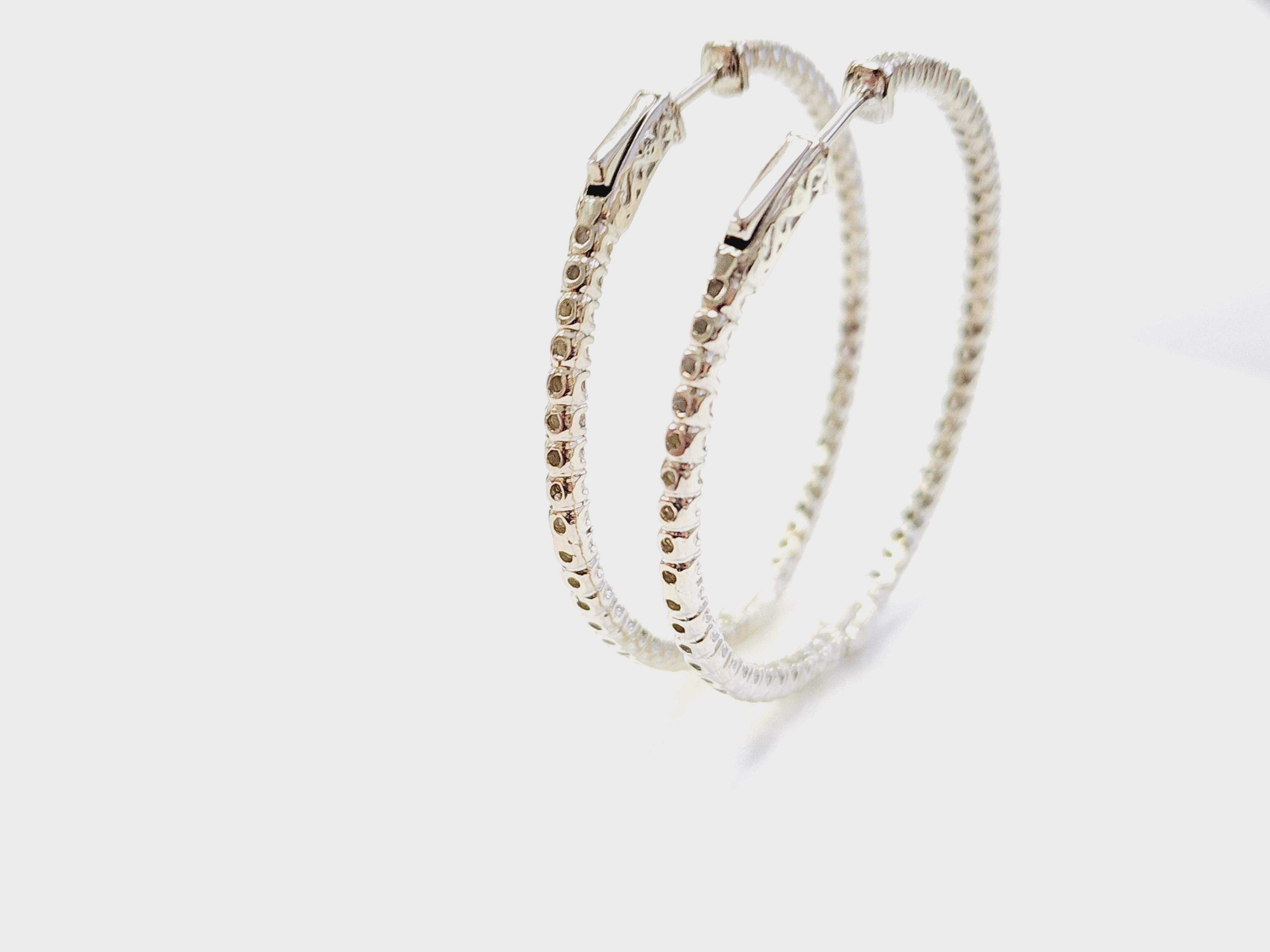2.08 Carat Diamond Hoops Earrings 14 Karat White Gold For Sale 2