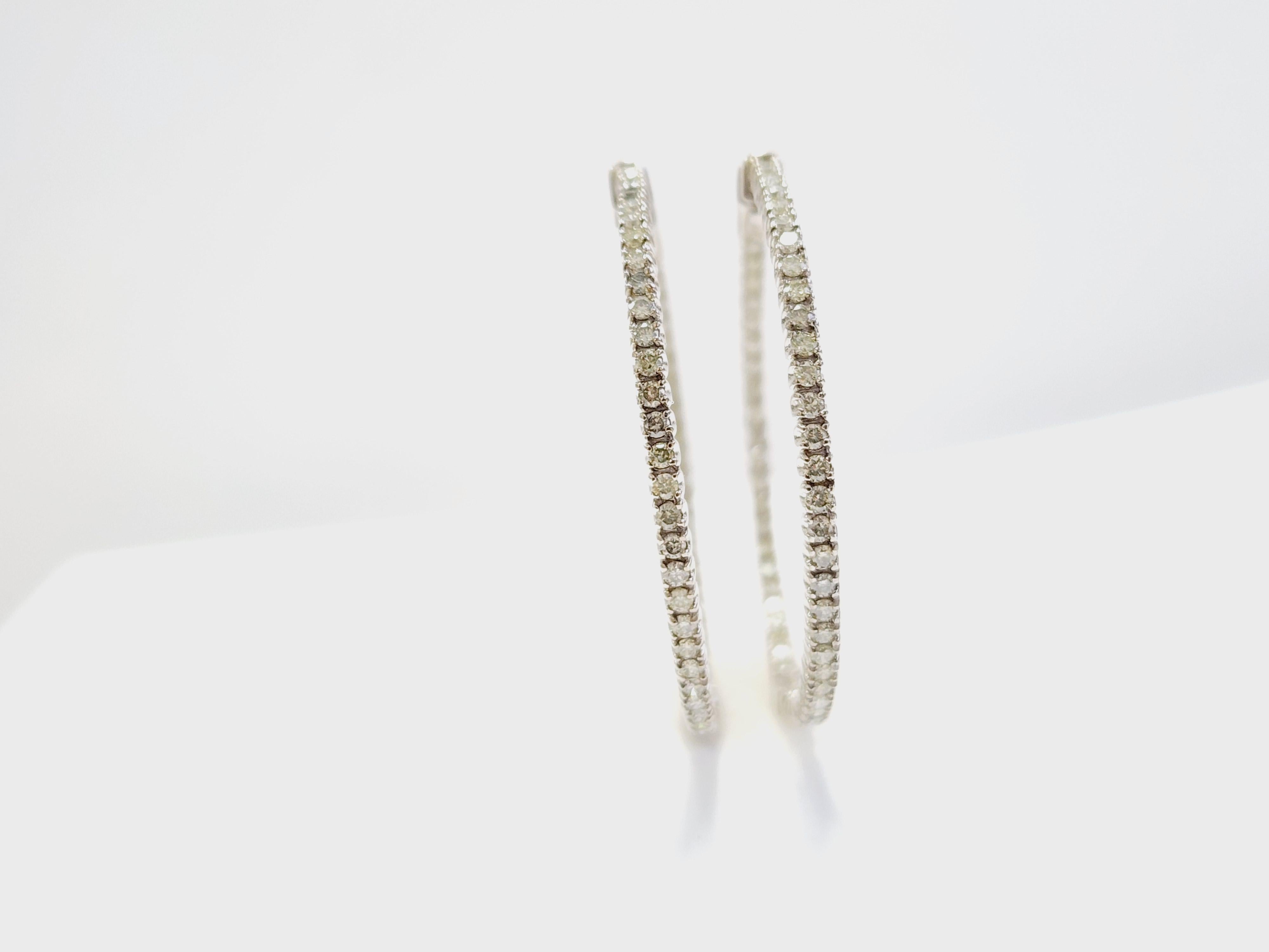 2.08 Carat Diamond Hoops Earrings 14 Karat White Gold For Sale 4