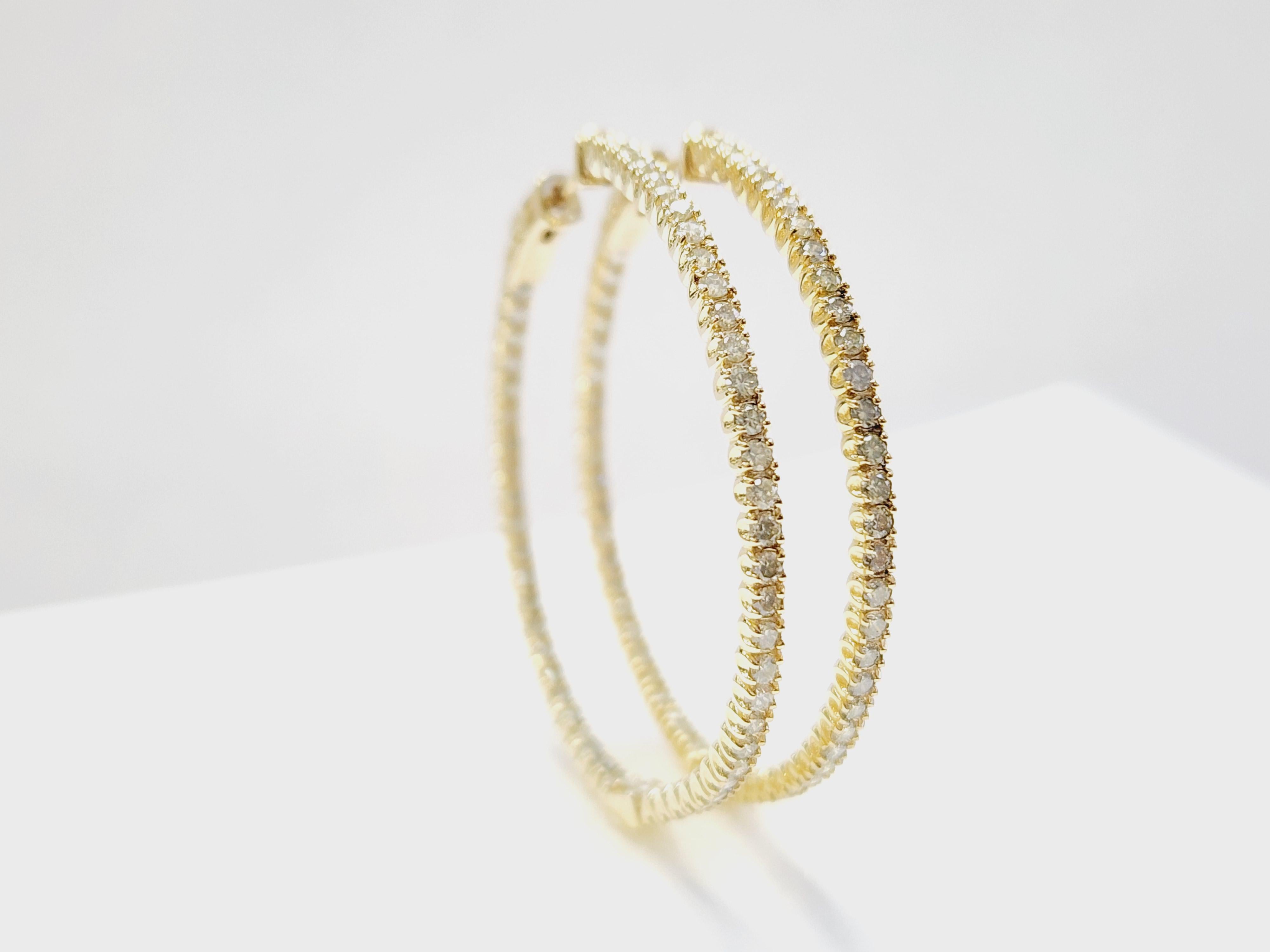 Pendientes Aros Diamante Natural 2,08 Quilates Oro Amarillo 14 Kilates en venta 5