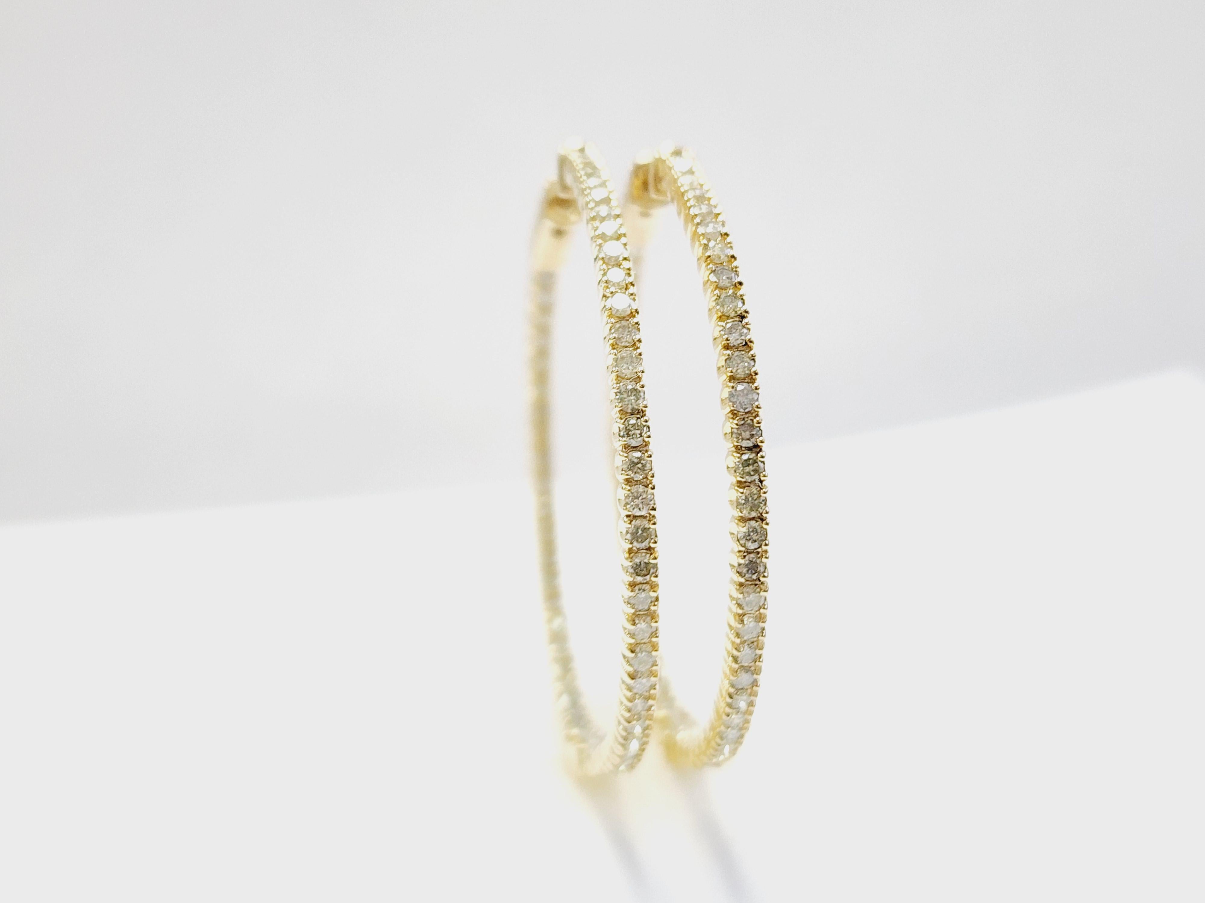 Pendientes Aros Diamante Natural 2,08 Quilates Oro Amarillo 14 Kilates en venta 6
