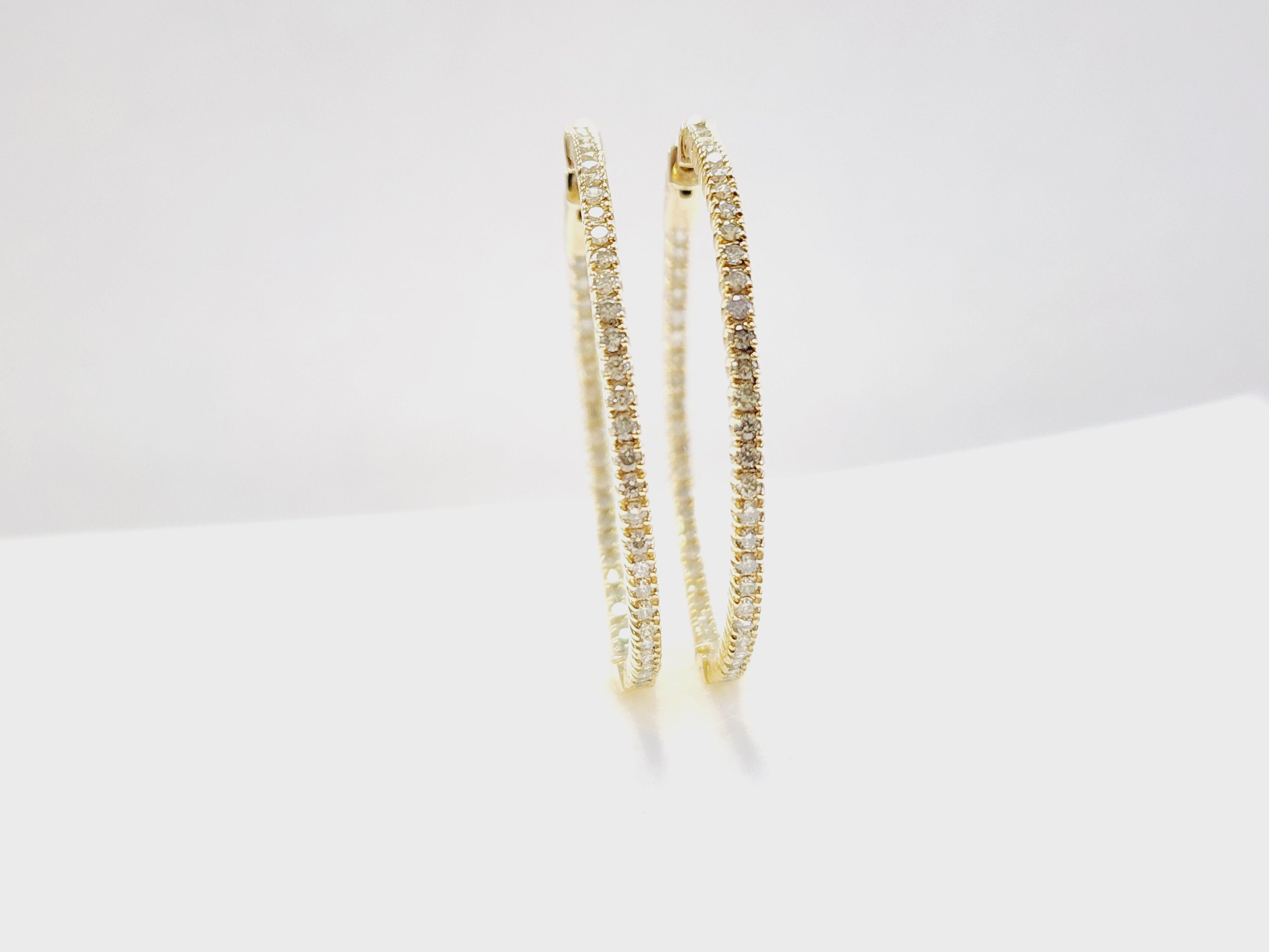 Pendientes Aros Diamante Natural 2,08 Quilates Oro Amarillo 14 Kilates en venta 7