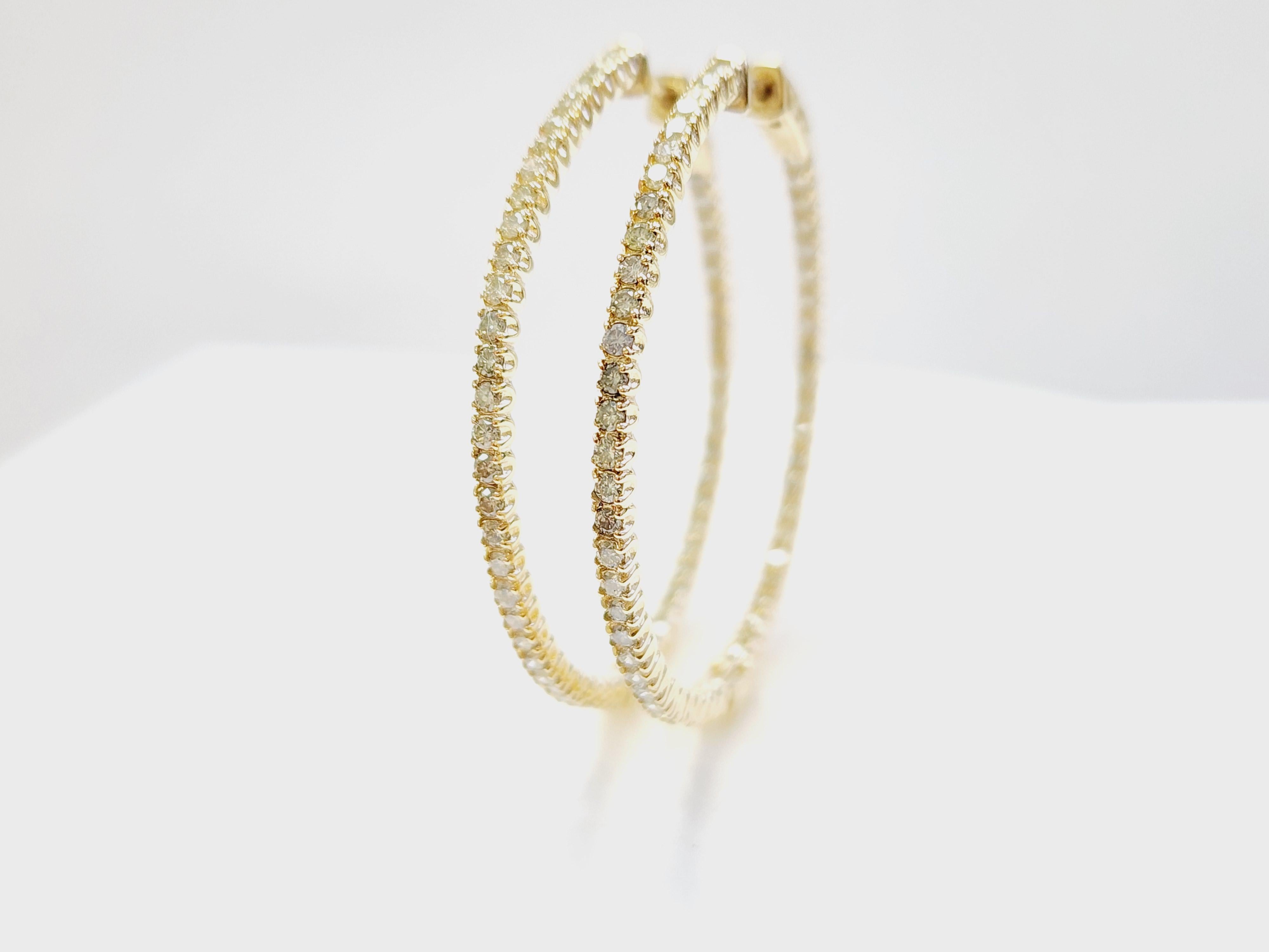 Pendientes Aros Diamante Natural 2,08 Quilates Oro Amarillo 14 Kilates Corte redondo en venta