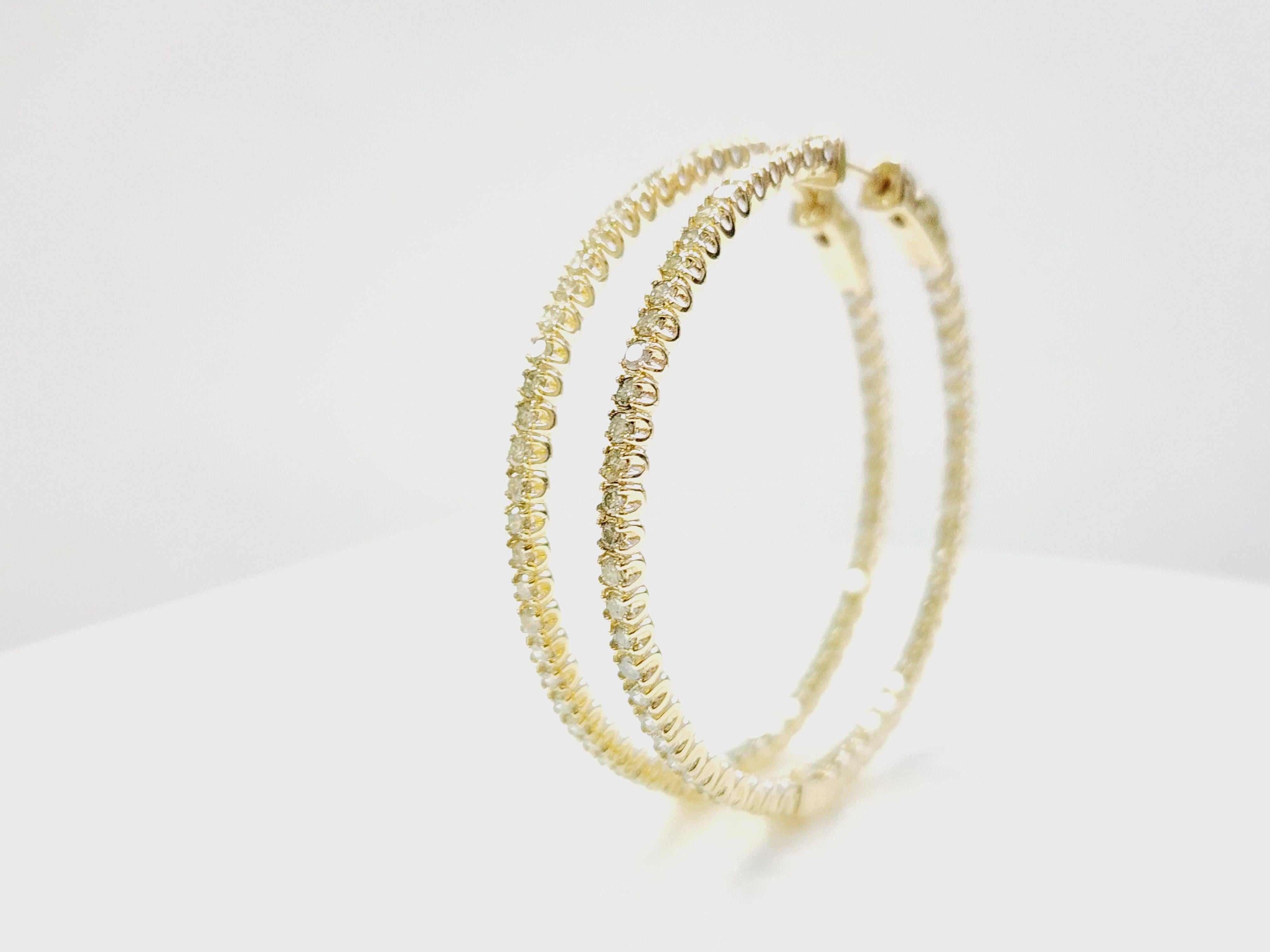 De las mujeres Pendientes Aros Diamante Natural 2,08 Quilates Oro Amarillo 14 Kilates en venta