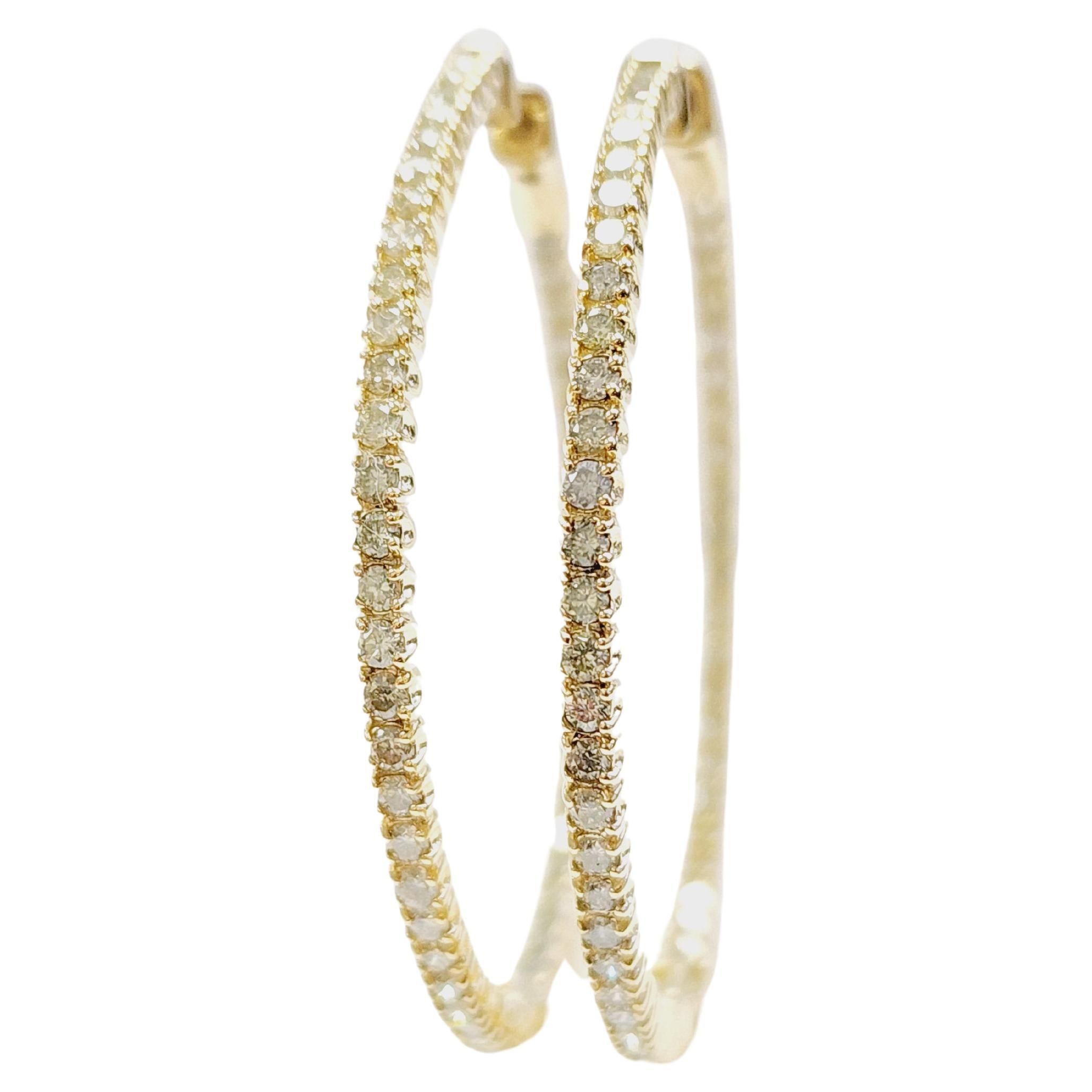 Pendientes Aros Diamante Natural 2,08 Quilates Oro Amarillo 14 Kilates en venta