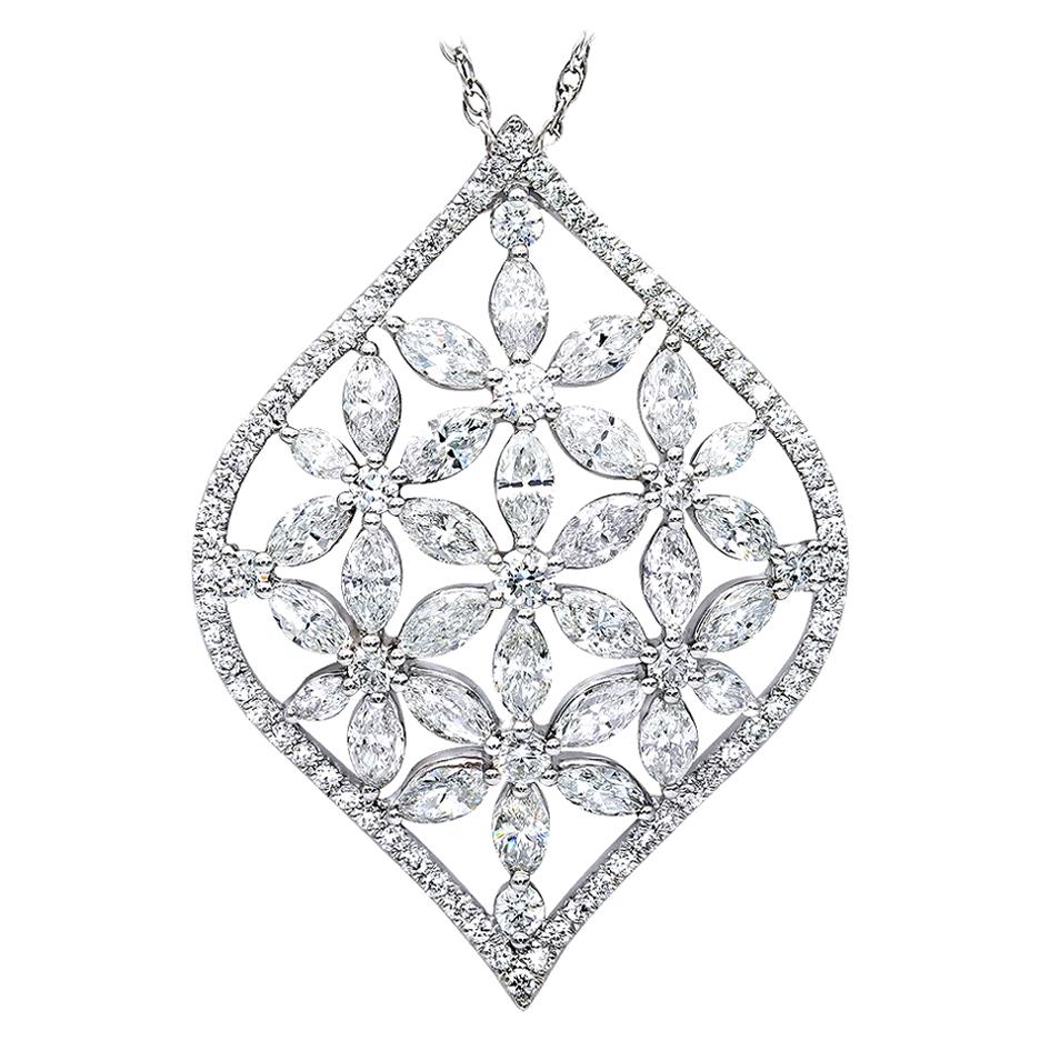 2.08 Carat Diamond Mixed Cut Marquise & Brilliant Fancy Floral Pendant Necklace