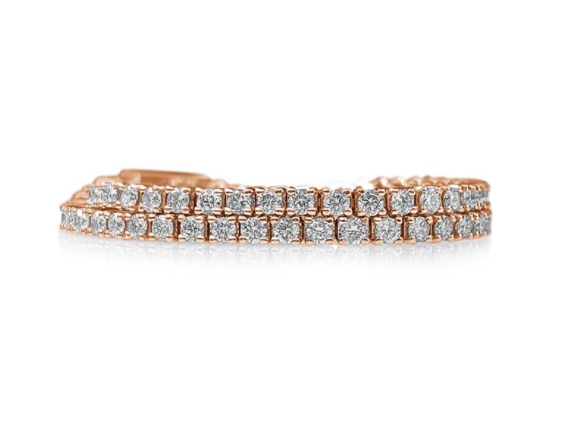 Round Cut NO RESERVE! - 2.08 Carat Diamond Tennis Riviera, 14 Karat Pink Gold Bracelet