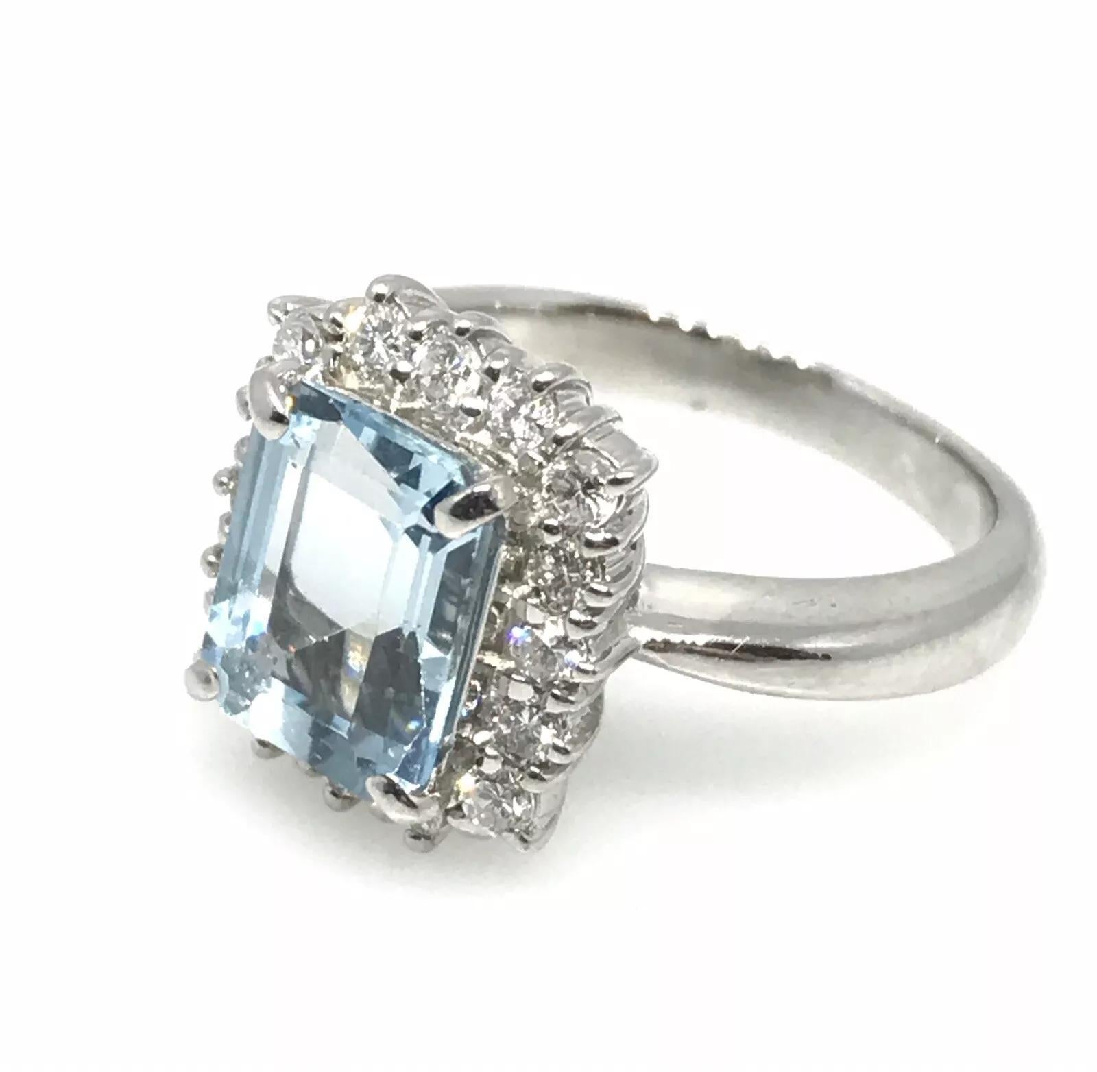 2.08 carat Emerald Cut Aquamarine and Diamond Halo Ring in Platinum In Excellent Condition In La Jolla, CA