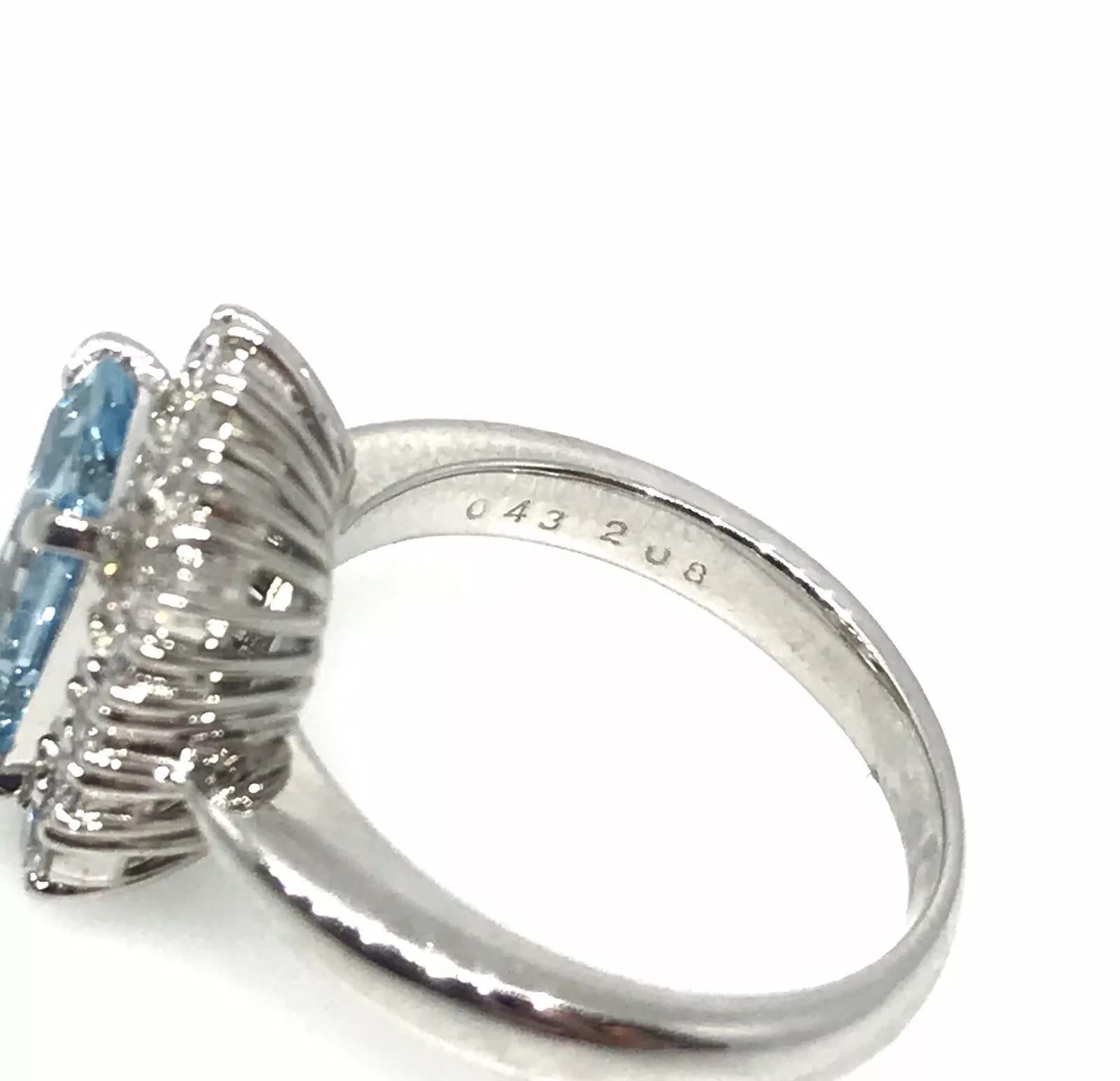 2.08 carat Emerald Cut Aquamarine and Diamond Halo Ring in Platinum 2