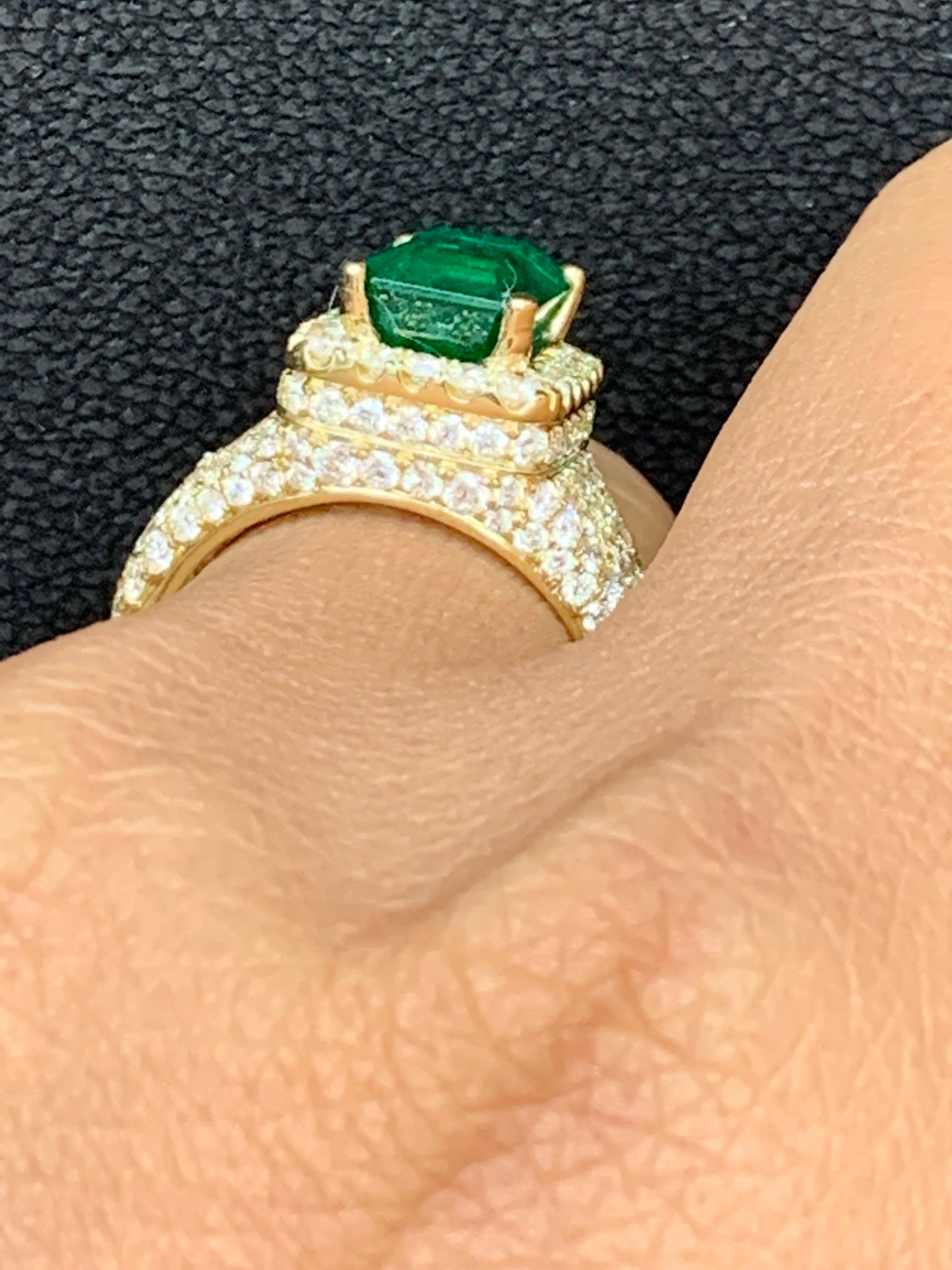 2.08 Carat Emerald Cut Emerald and Diamond Fashion Ring in 18K Yellow Gold For Sale 7