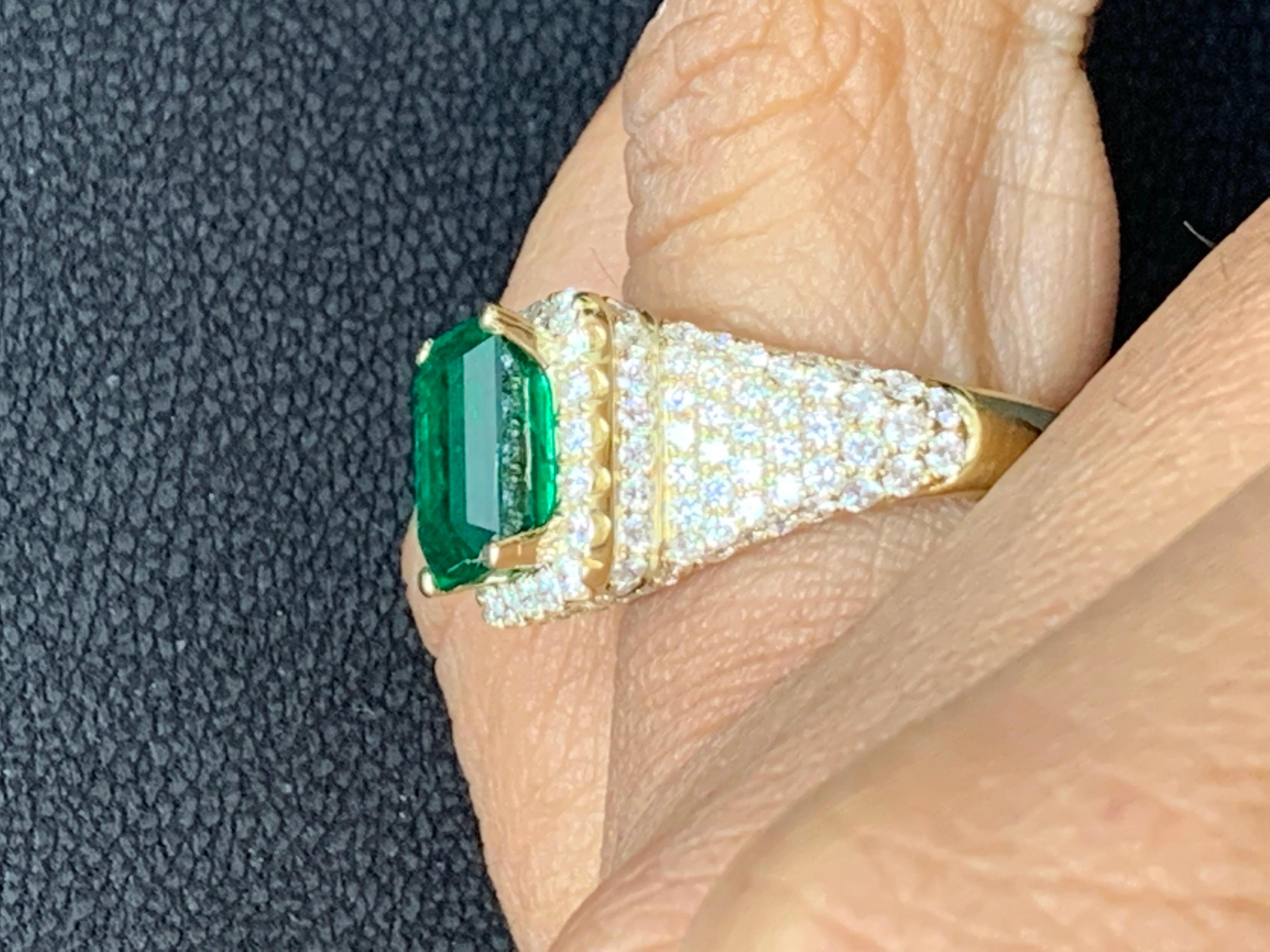 2.08 Carat Emerald Cut Emerald and Diamond Fashion Ring in 18K Yellow Gold For Sale 8