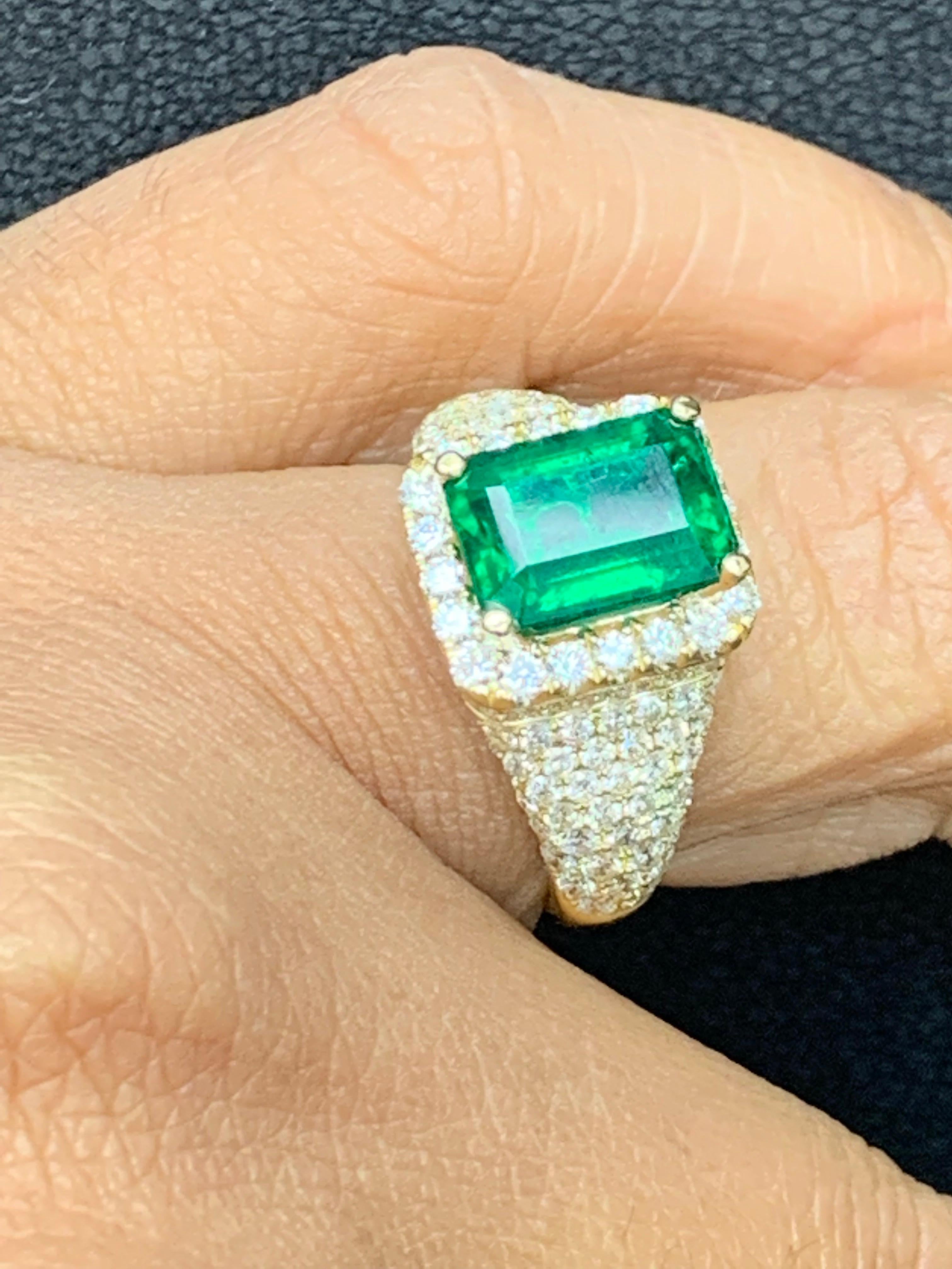 2.08 Carat Emerald Cut Emerald and Diamond Fashion Ring in 18K Yellow Gold For Sale 9