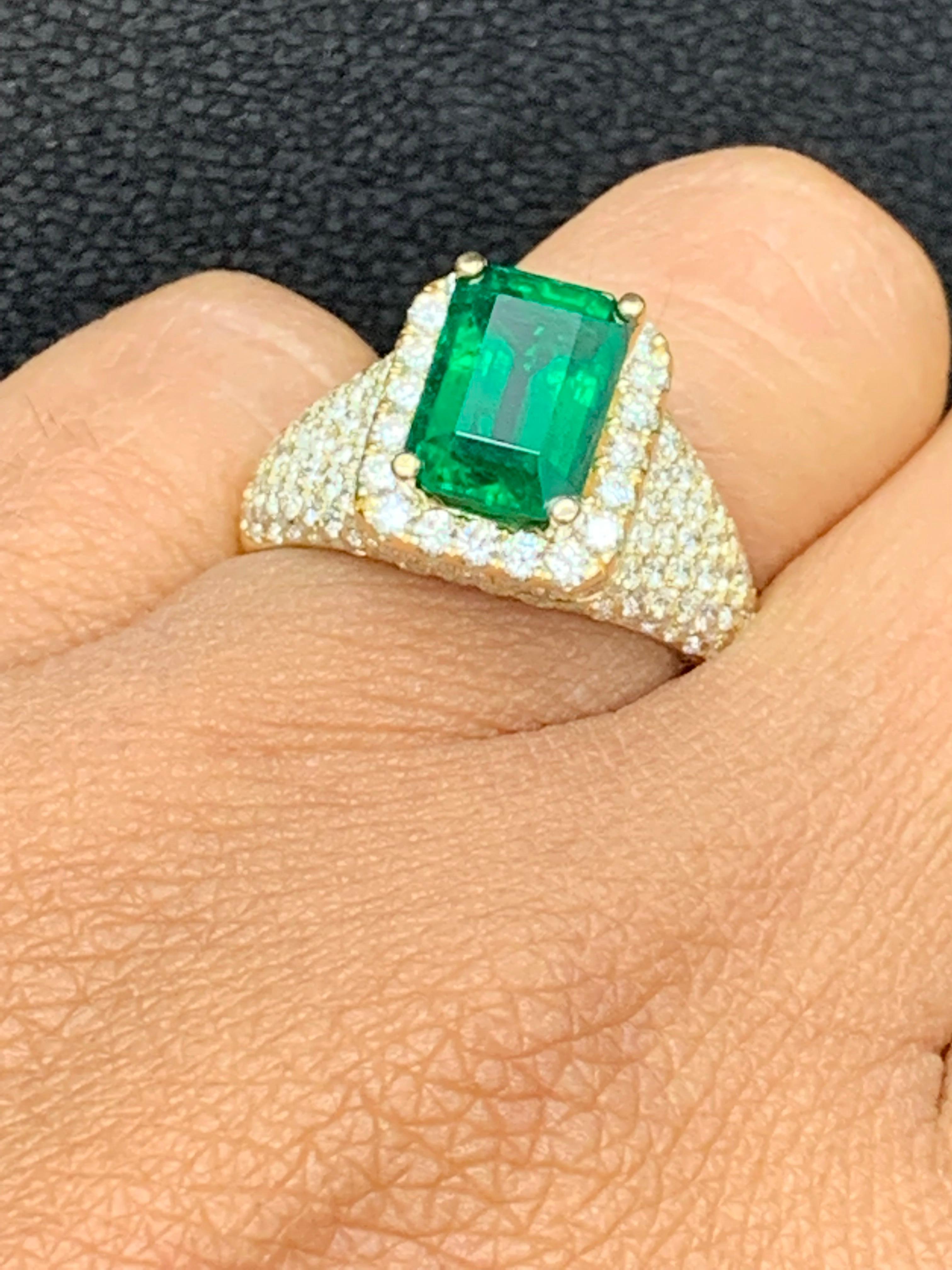 2.08 Carat Emerald Cut Emerald and Diamond Fashion Ring in 18K Yellow Gold For Sale 12
