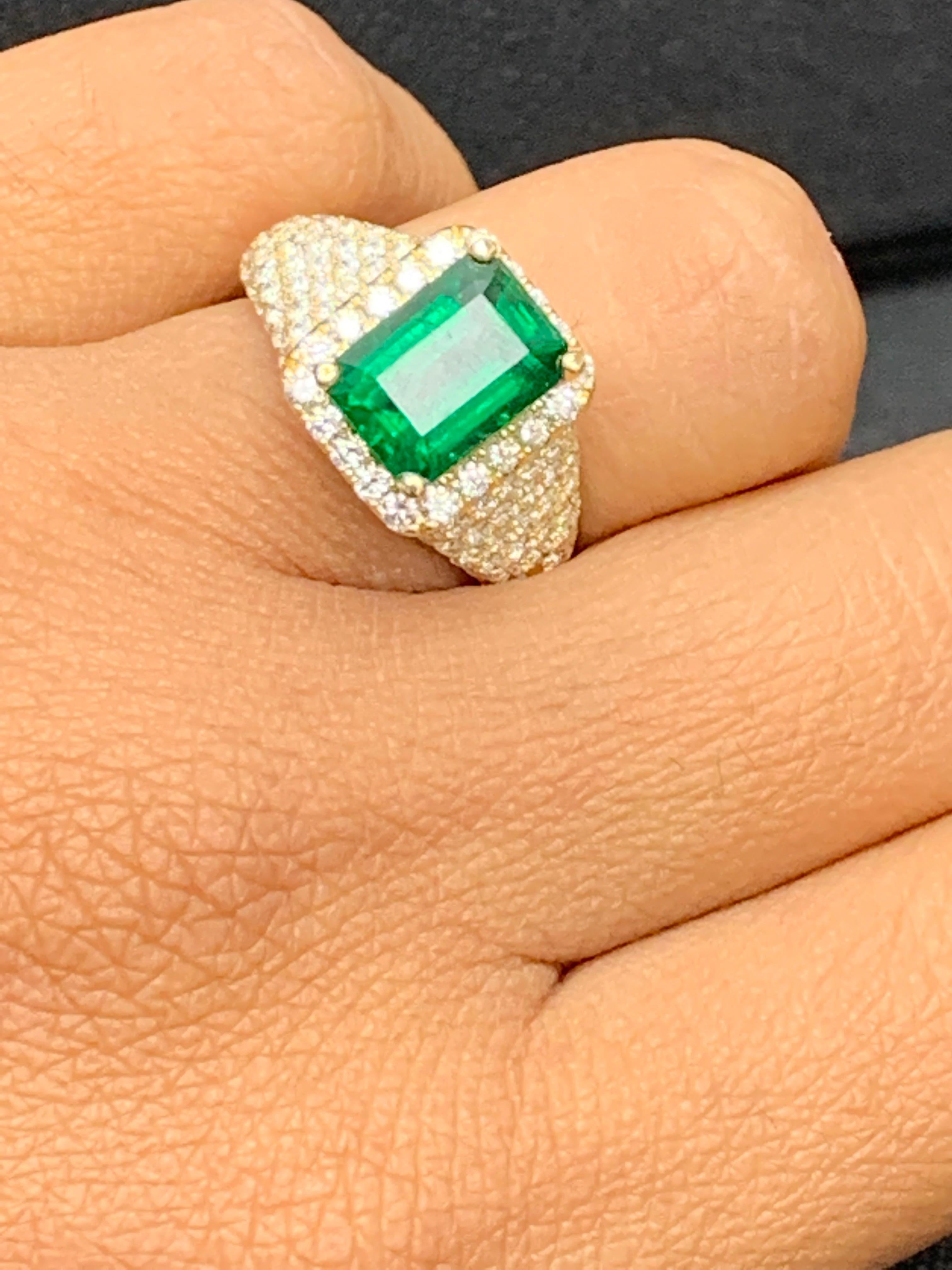 2.08 Carat Emerald Cut Emerald and Diamond Fashion Ring in 18K Yellow Gold For Sale 13