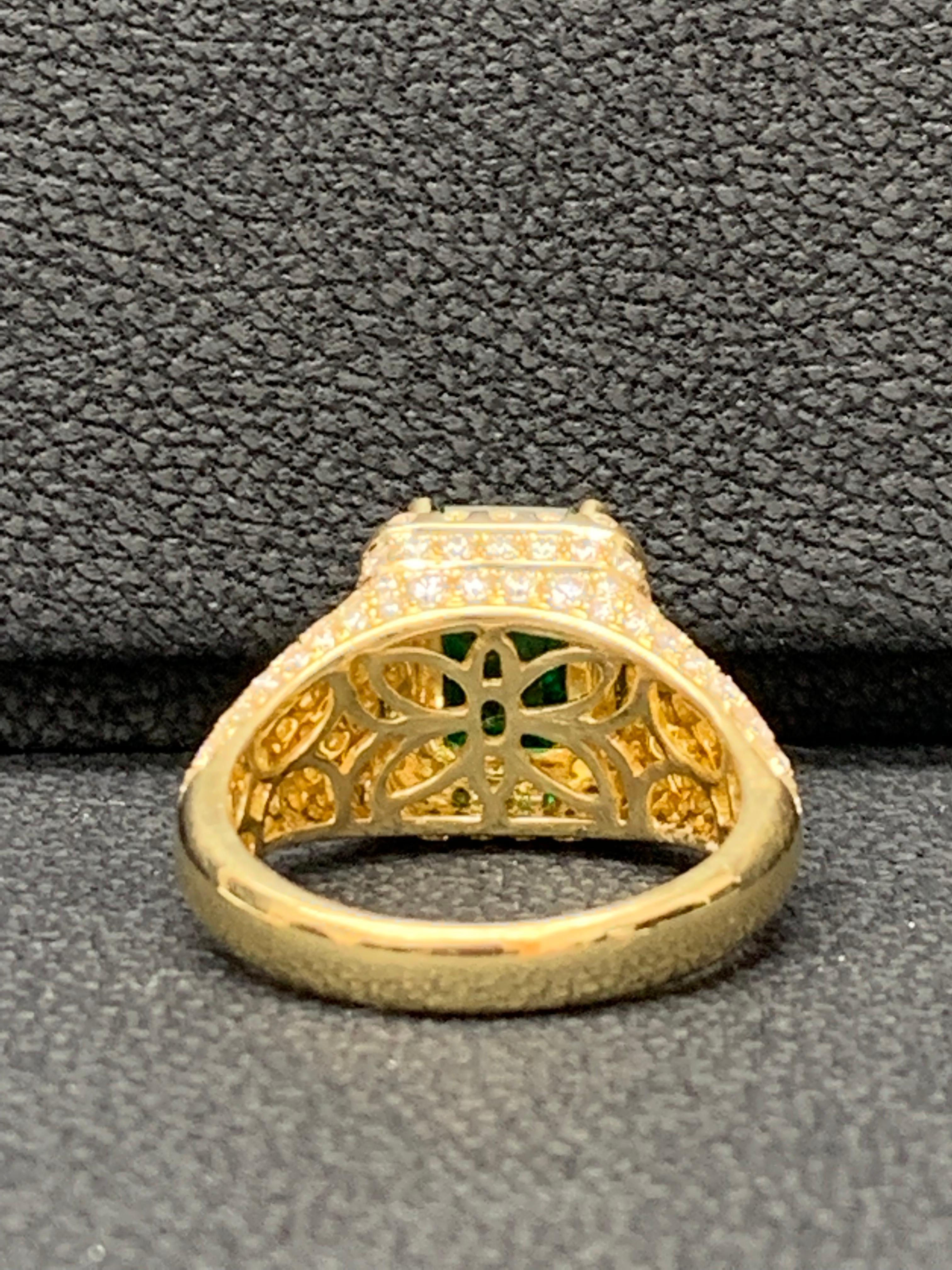 2.08 Carat Emerald Cut Emerald and Diamond Fashion Ring in 18K Yellow Gold In New Condition For Sale In NEW YORK, NY
