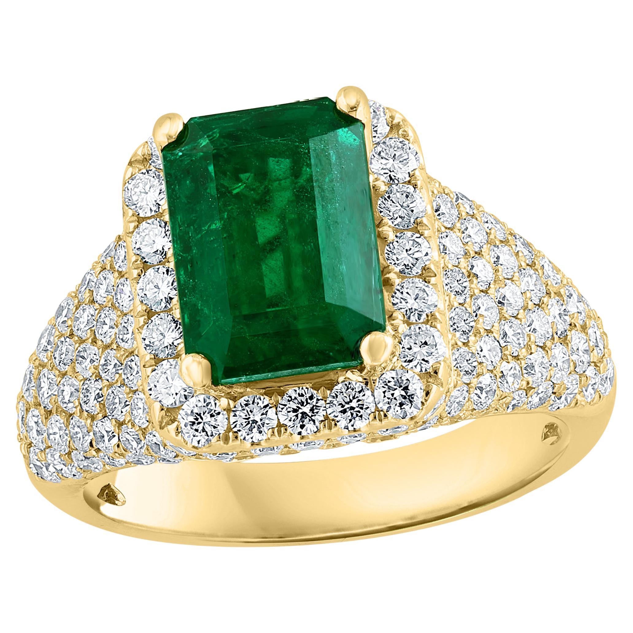 2.08 Carat Emerald Cut Emerald and Diamond Fashion Ring in 18K Yellow Gold For Sale