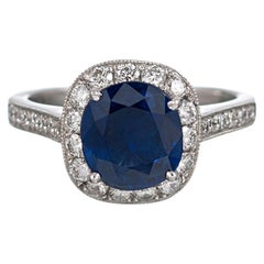 2.08 Carat Intense Blue Sapphire and Diamond Ring