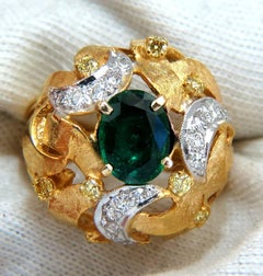 2.08 Carat Natural Oval Emerald Diamond Ring 14 Karat Florentine Dome*