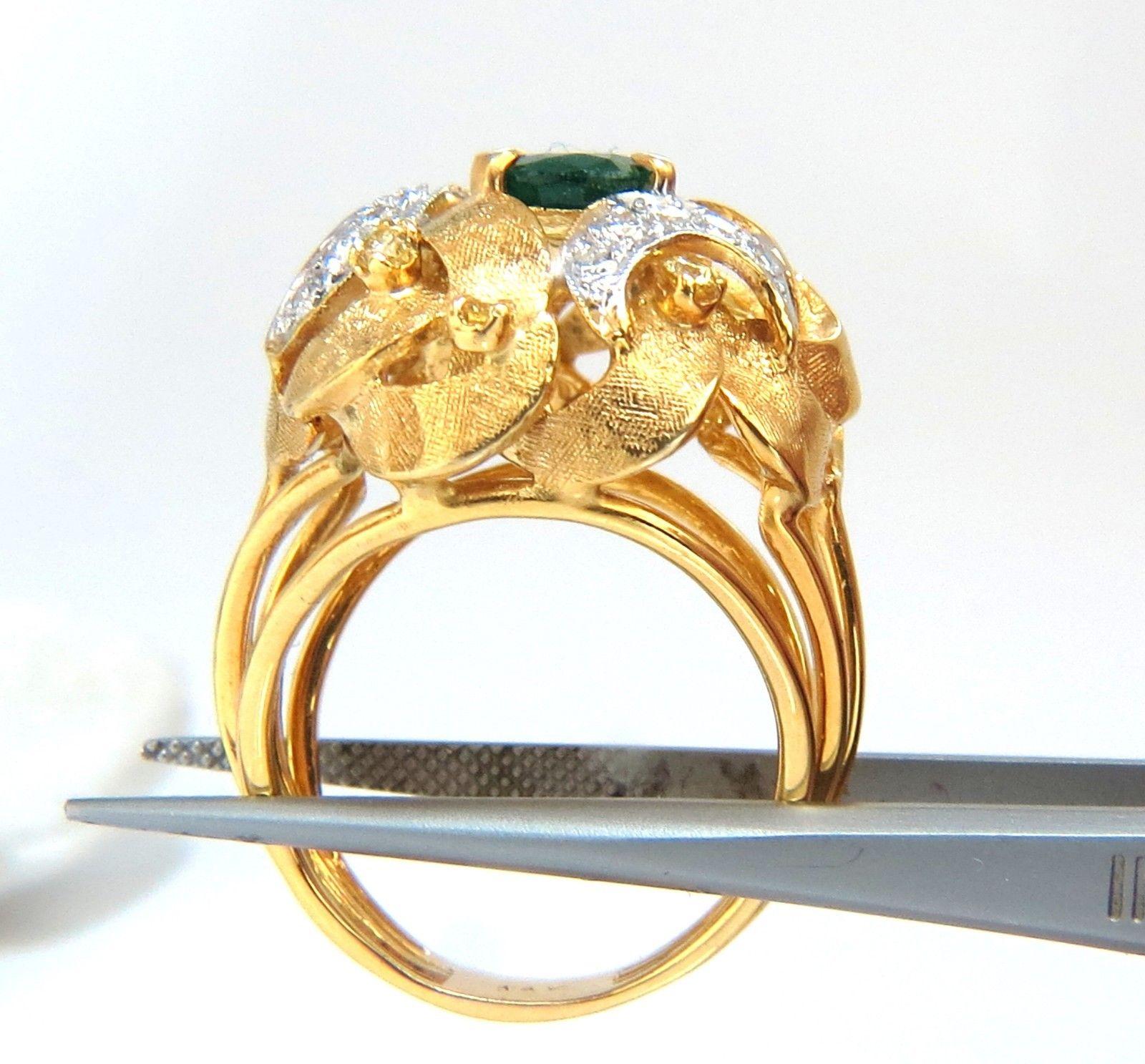 Oval Cut 2.08 Carat Natural Oval Emerald Diamond Ring 14 Karat Florentine Dome For Sale