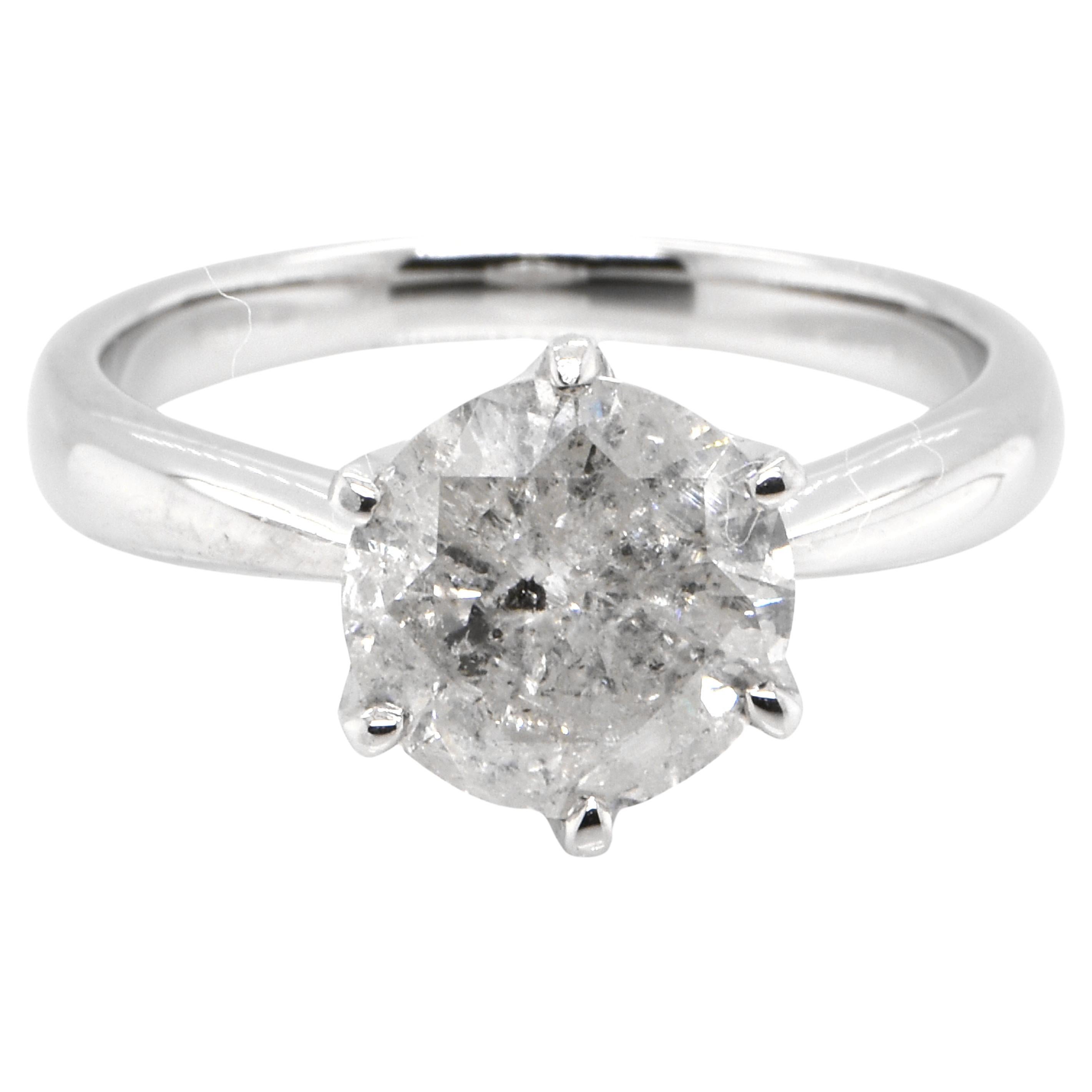 2.08 Carat Natural "Salt and Pepper" Diamond Solitaire Ring Made in Platinum For Sale