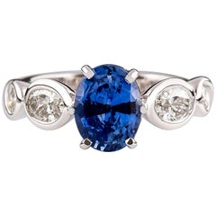 2.08 Carat Oval Ceylon Sapphire Diamond Engagement Ring in 18 Carat White Gold