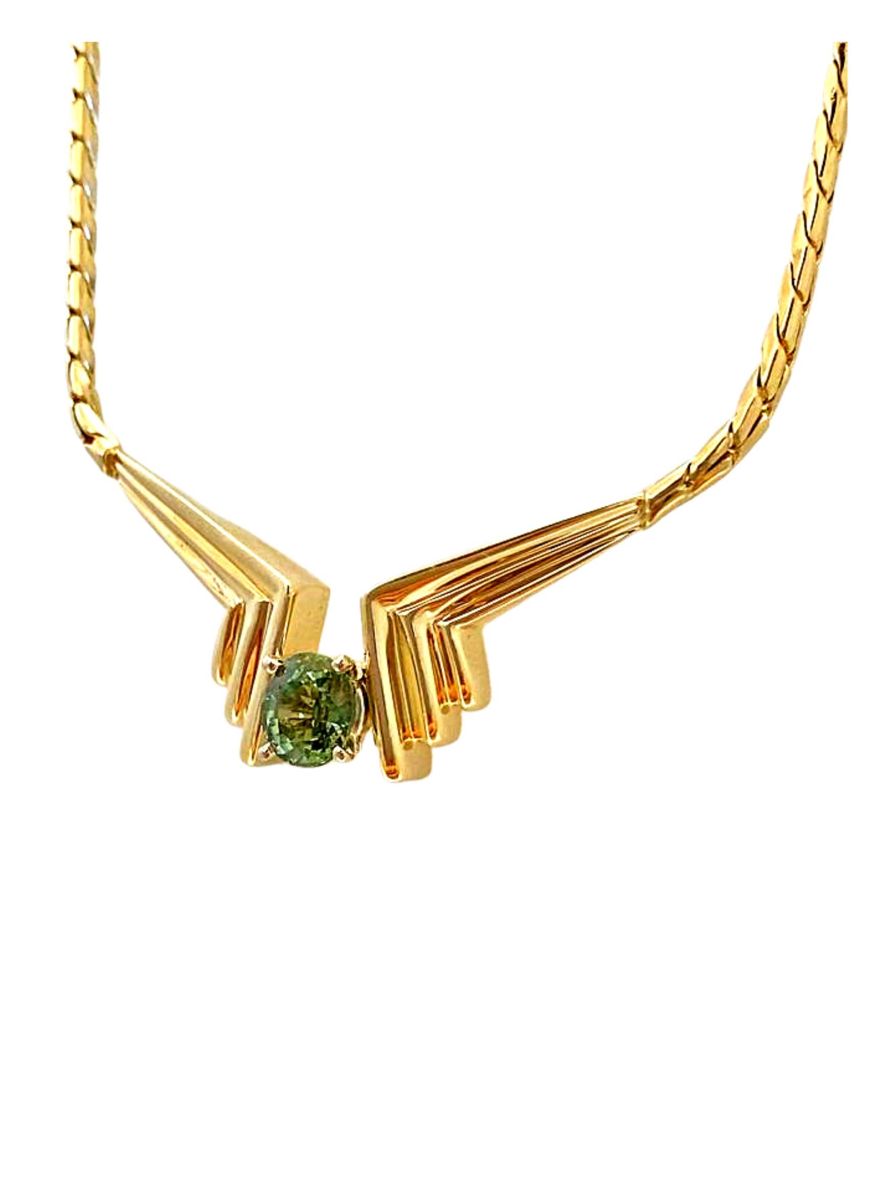 Oval Cut 2.08 Carat Oval-Cut Green Sapphire and 14K Yellow Gold Choker Pendant Necklace For Sale