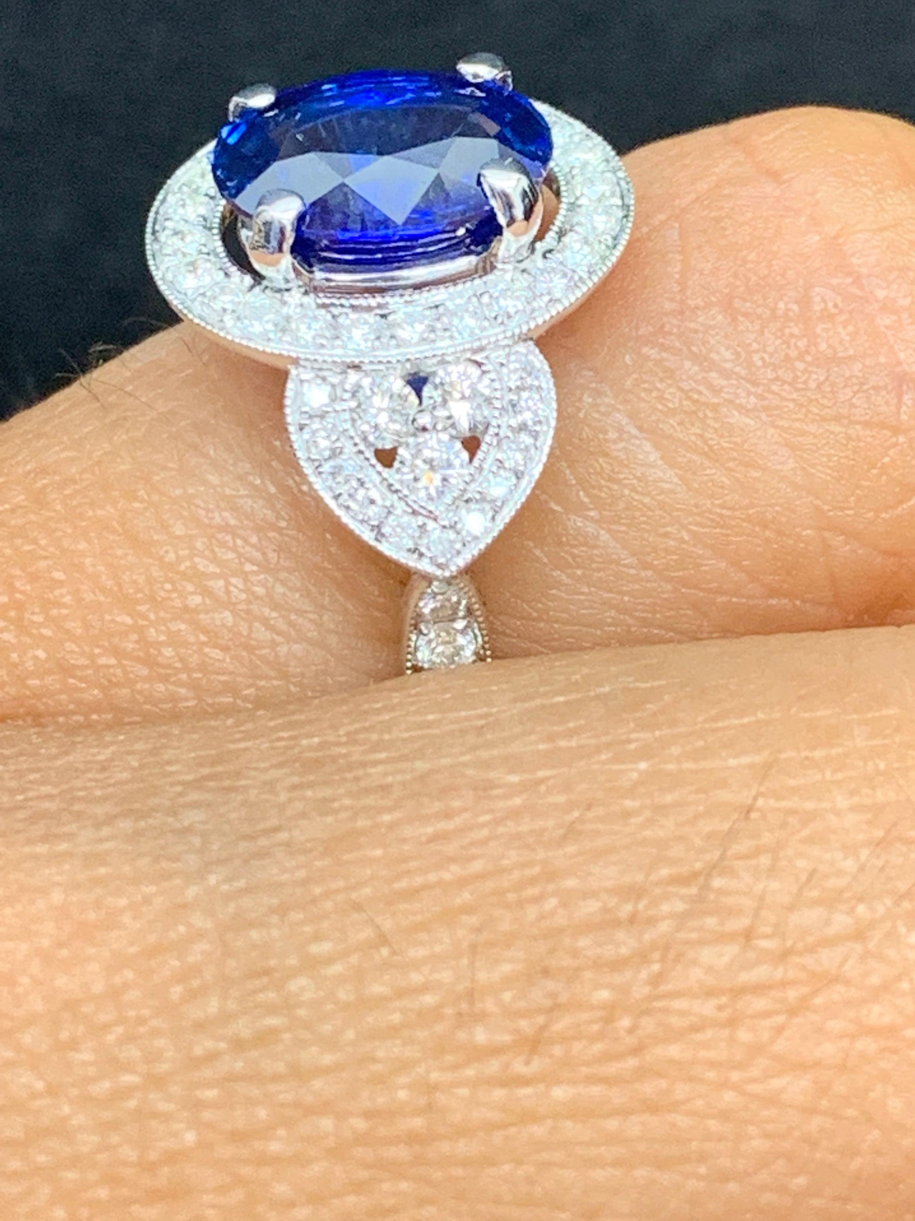 2.08 Carat Oval Cut Sapphire and Diamond Engagement Ring in 18K White Gold For Sale 5