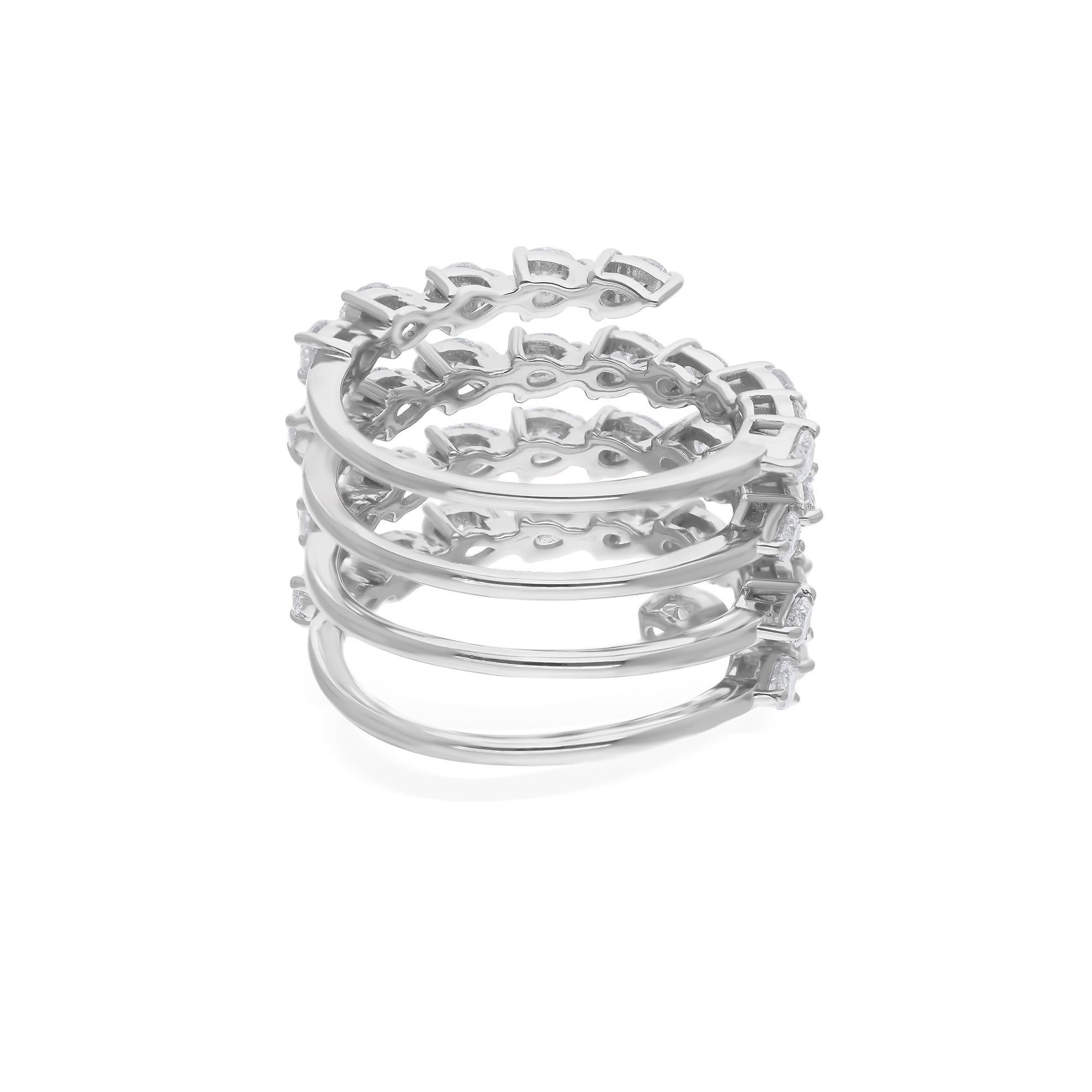 Bague spirale en or blanc 14 carats avec diamants de forme ovale de 2,08 carats, faite à la main en vente 2