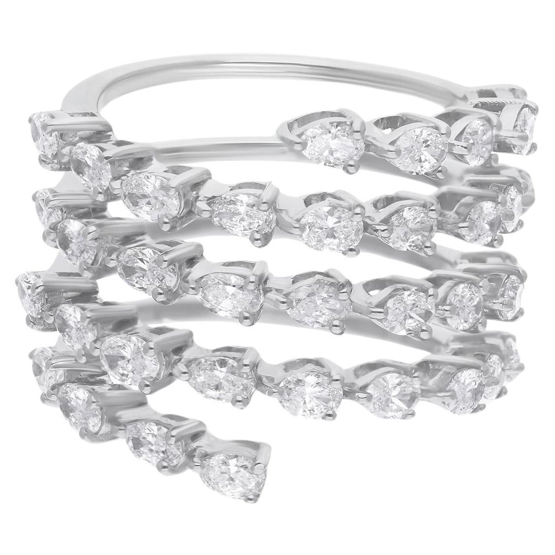 Anillo en espiral con diamantes de forma ovalada de 2,08 quilates Joyería hecha a mano en oro blanco de 14 quilates en venta