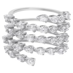 Anillo en espiral con diamantes de forma ovalada de 2,08 quilates Joyería hecha a mano en oro blanco de 14 quilates