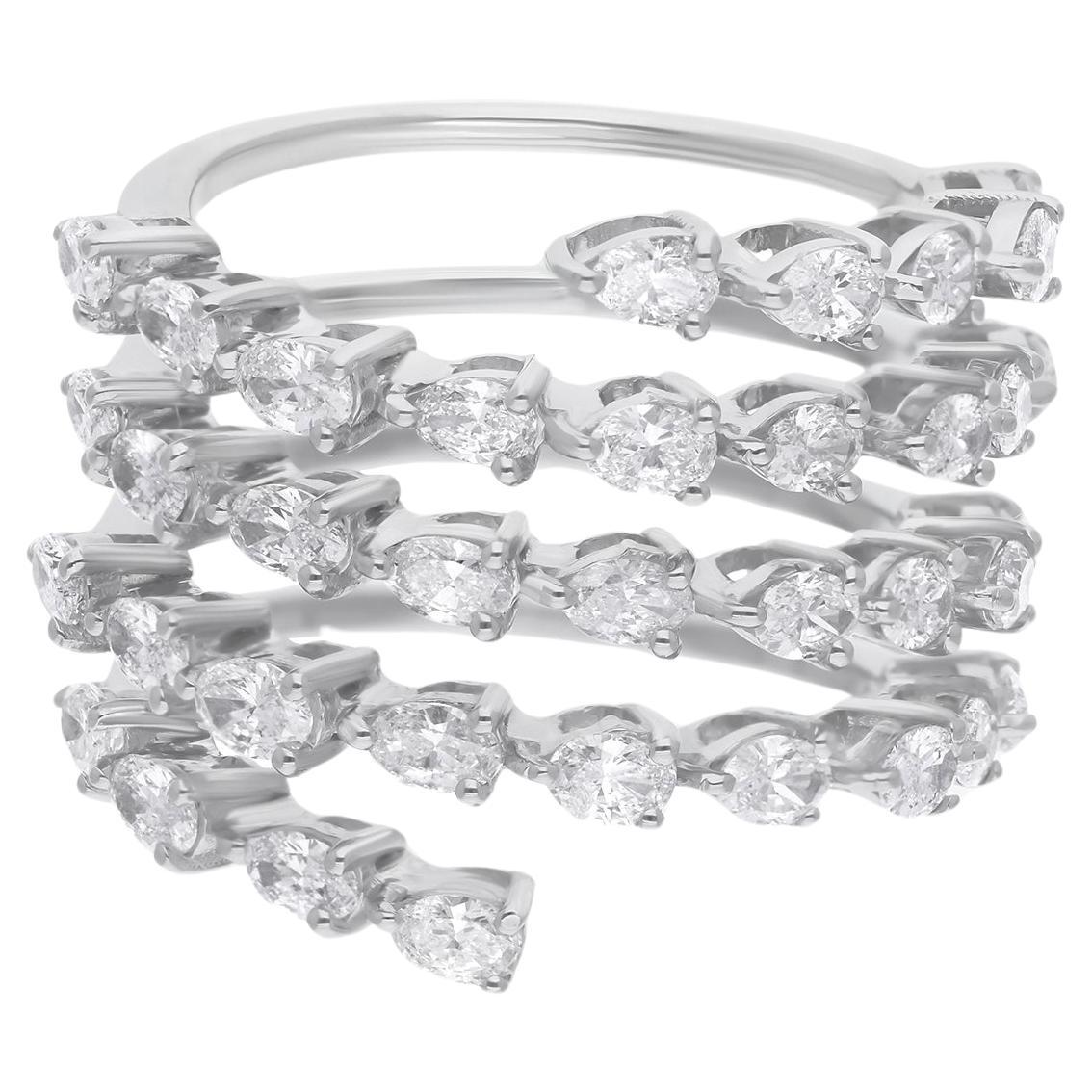2.08 Carat Oval Shape Diamond Spiral Ring 18 Karat White Gold Handmade Jewelry For Sale