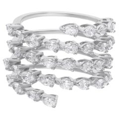 2.08 Carat Oval Shape Diamond Spiral Ring 18 Karat White Gold Handmade Jewelry