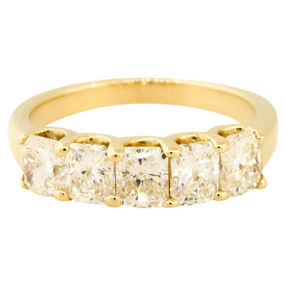 2.08 Carat Radiant Cut 5 Diamond Band 14 Karat In Stock For Sale