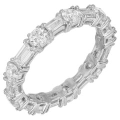 2.08 Carat Round Baguette Diamond 18k White Gold Eternity Band Ring