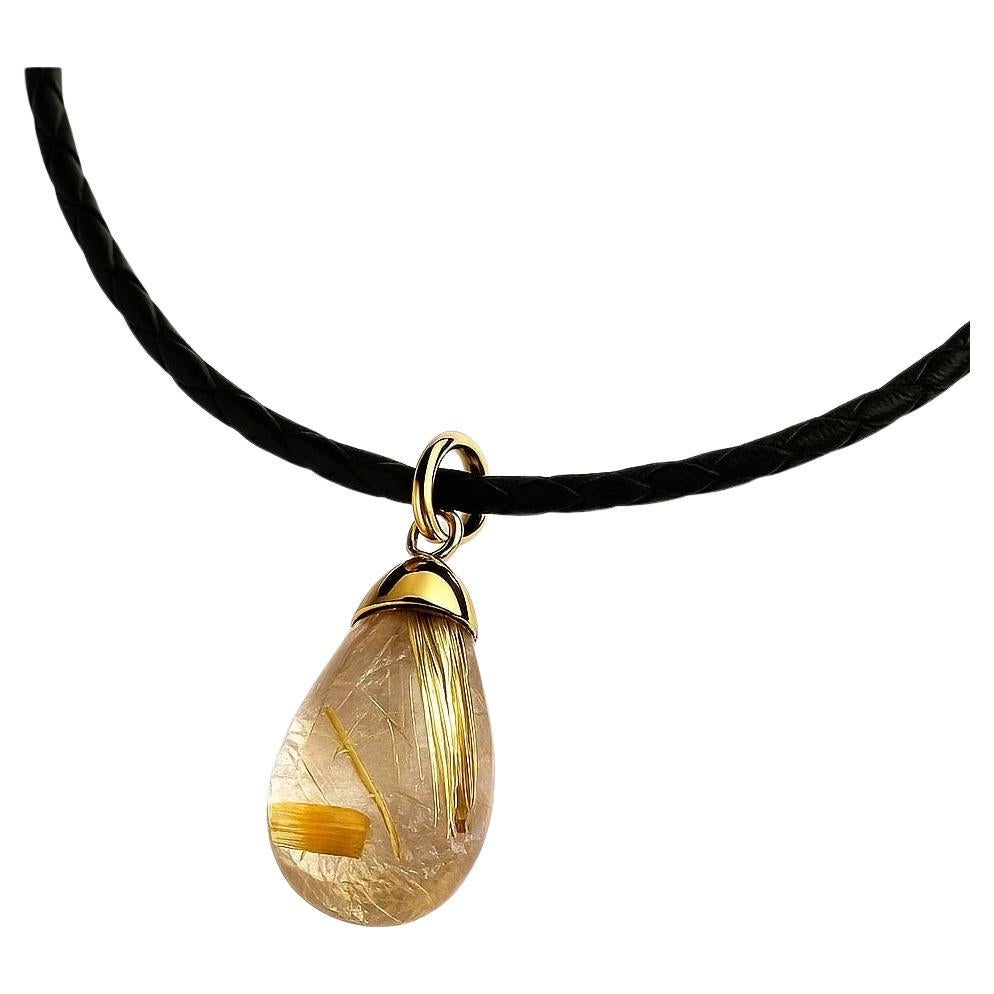 Collana con ciondolo in oro rosa con quarzo rutilato da 20,8 carati di Alexander Leyser in vendita