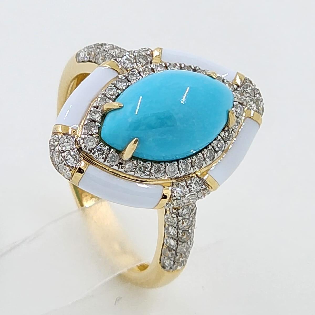Art Deco 2.08 Carat Sleeping Beauty Turquoise Diamond Ring in 18 Karat Yellow Gold For Sale