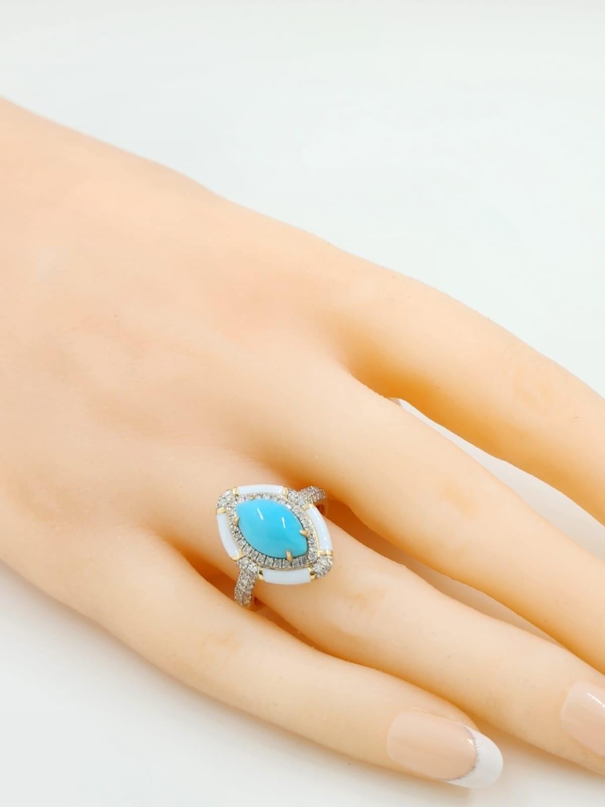 Art Deco 2.08 Carat Sleeping Beauty Turquoise Diamond Ring in 18 Karat Yellow Gold