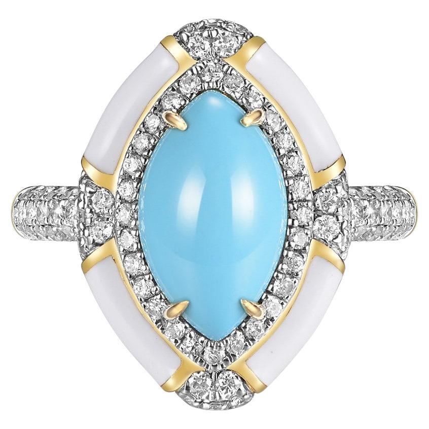 2.08 Carat Sleeping Beauty Turquoise Diamond Ring in 18 Karat Yellow Gold For Sale