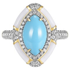 Bague Sleeping Beauty en or jaune 18 carats avec diamants et turquoise de 2,08 carats