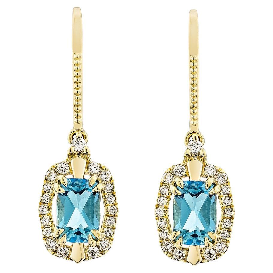 Sunita Nahata 2.08 Carat Swiss Blue Topaz Drop Earrings in 14KYG with Diamond. For Sale