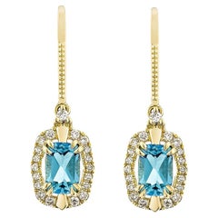 Sunita Nahata 2,08 Karat Schweizer Blautopas Tropfenohrringe in 14KYG mit Diamant.