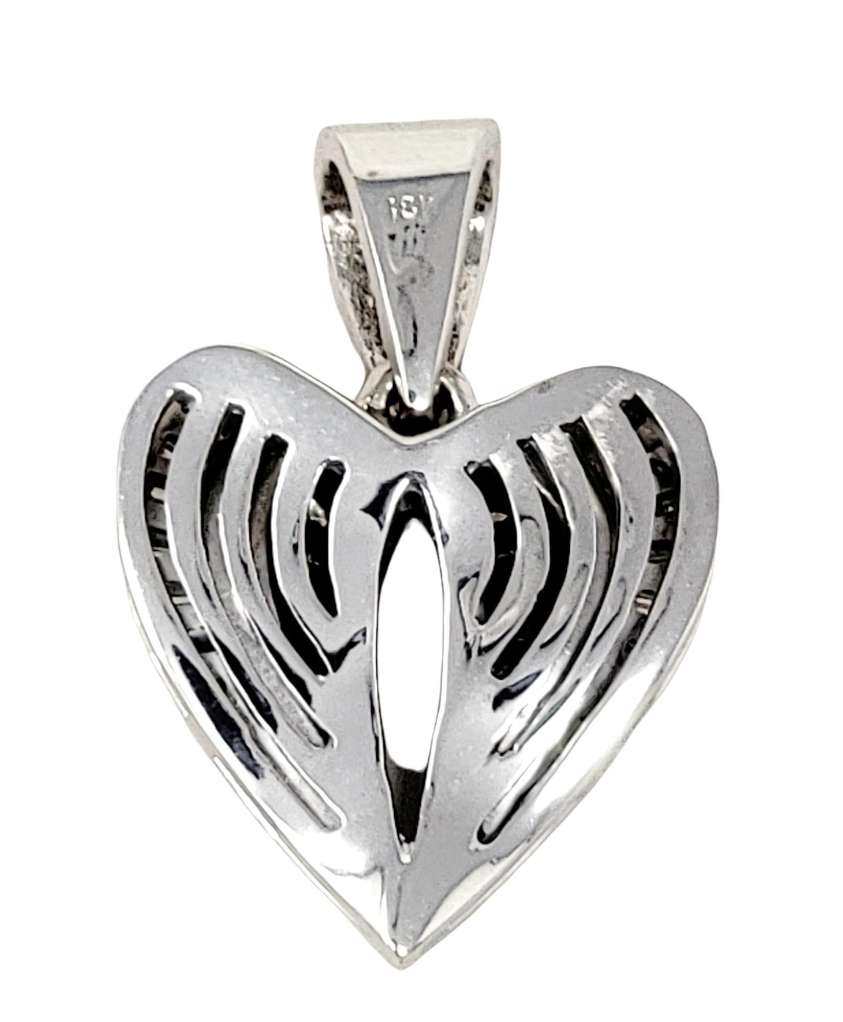 Women's 2.08 Carat Total Baguette and Square Diamond Heart Pendant 18 Karat White Gold For Sale