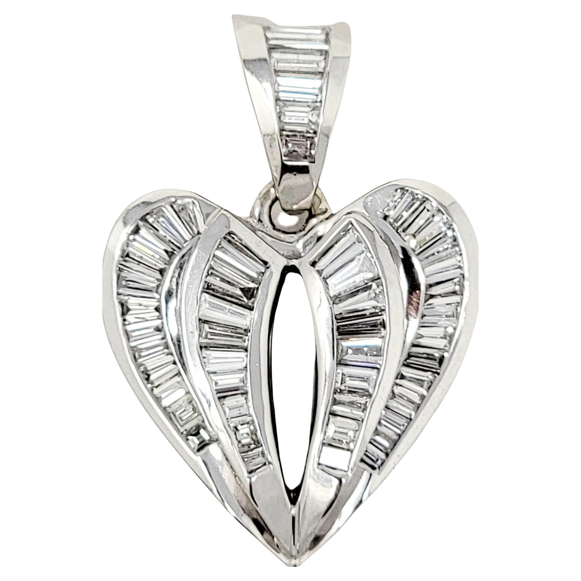 2.08 Carat Total Baguette and Square Diamond Heart Pendant 18 Karat White Gold