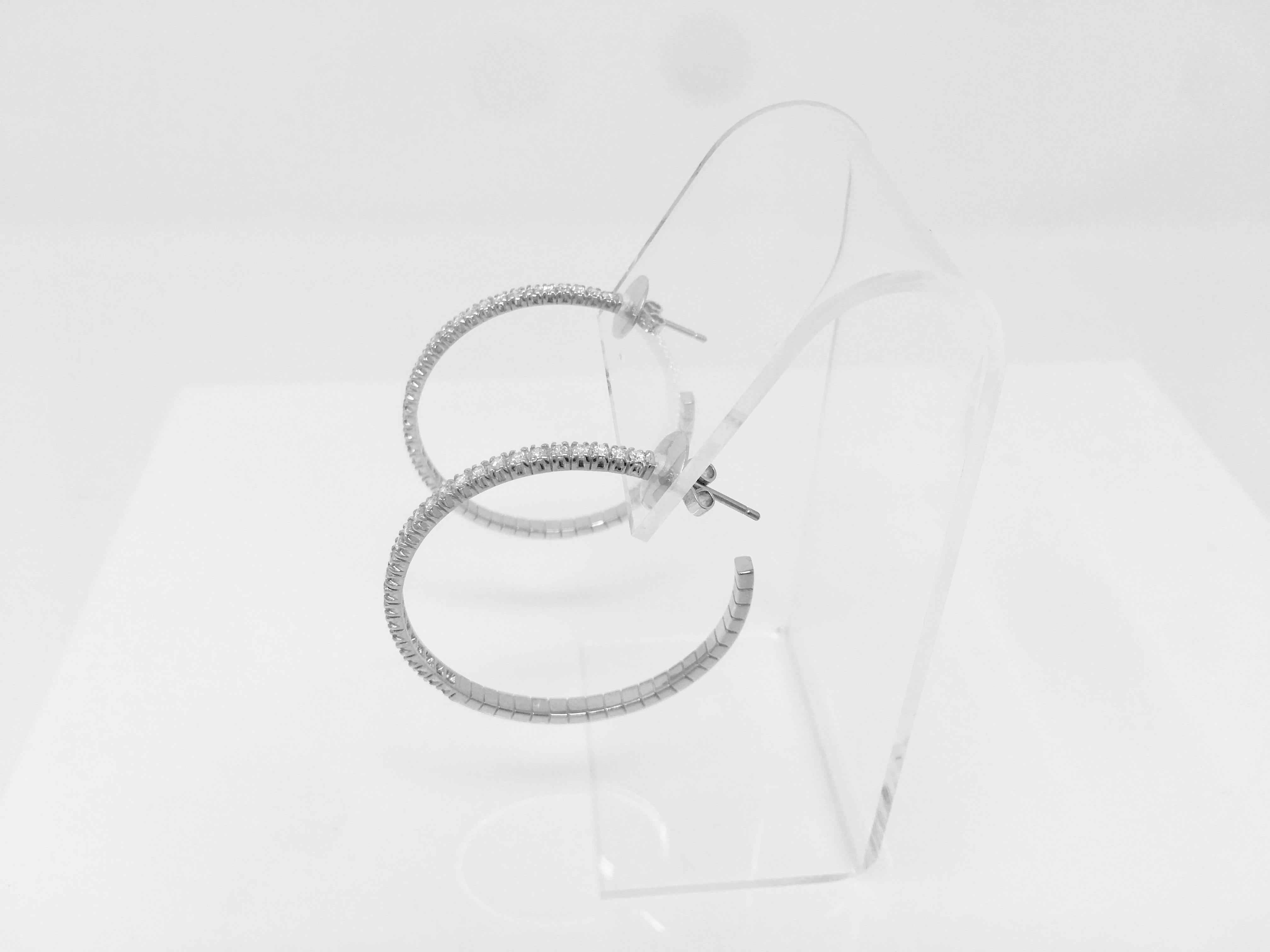 Contemporary 2.08 Carat White Round Brilliant Diamond Hoop Earrings in 18 Karat White Gold