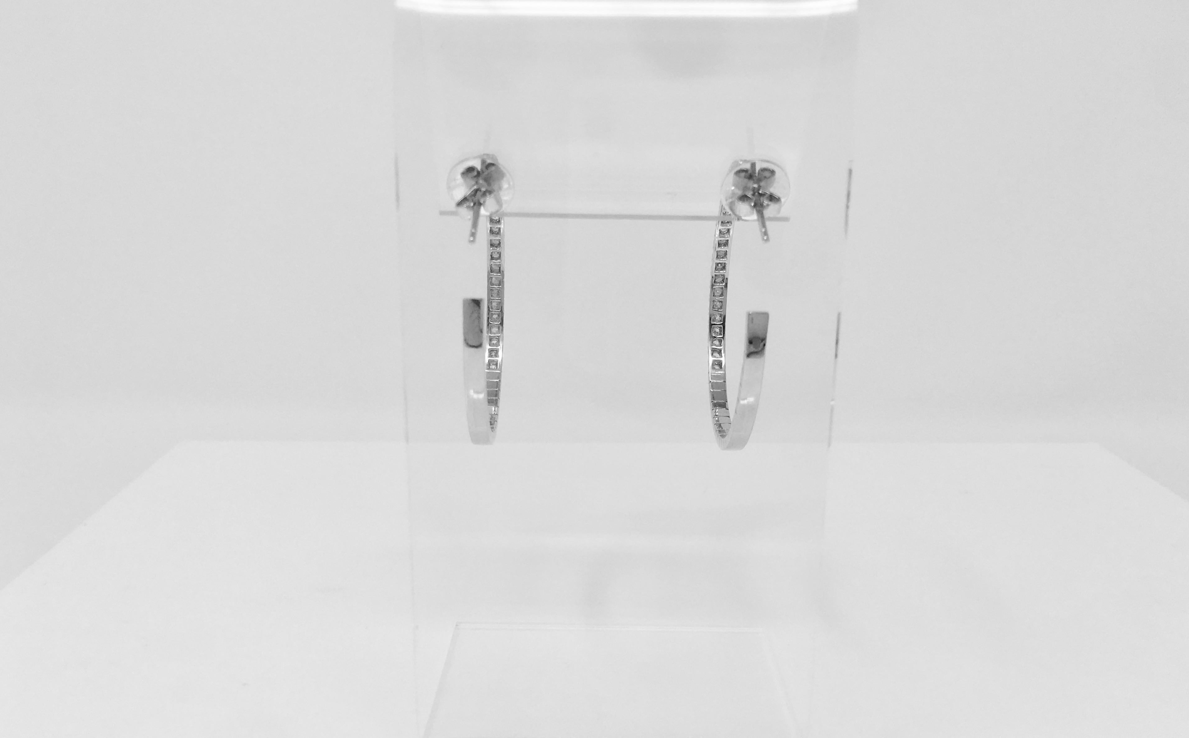 2.08 Carat White Round Brilliant Diamond Hoop Earrings in 18 Karat White Gold In New Condition In New York, NY