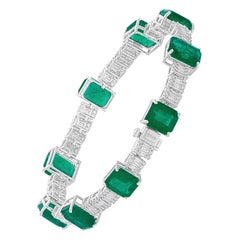 20.8 Carat Zambian Emerald Gemstone 2.5 Ct SI/H Diamond Bracelet 18k White Gold