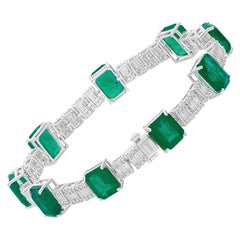 20.8 Carat Zambian Emerald Gemstone 2.50 Ct SI/H Diamond Bracelet 14k White Gold