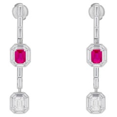 Boucles d'oreilles pendantes en rubis mozambicain et diamants de 2,08 carats sans chaleur