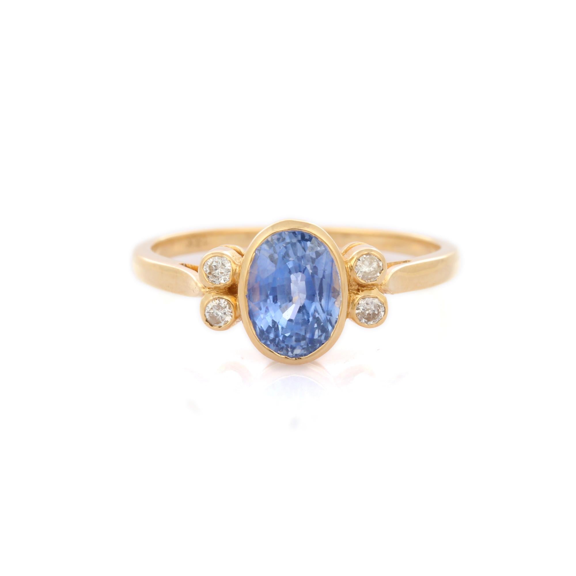 For Sale:  Blue Sapphire and Diamond Wedding Ring in 18K Yellow Gold 2