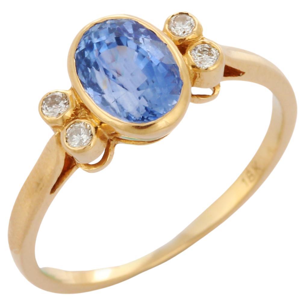 Blue Sapphire and Diamond Wedding Ring in 18K Yellow Gold