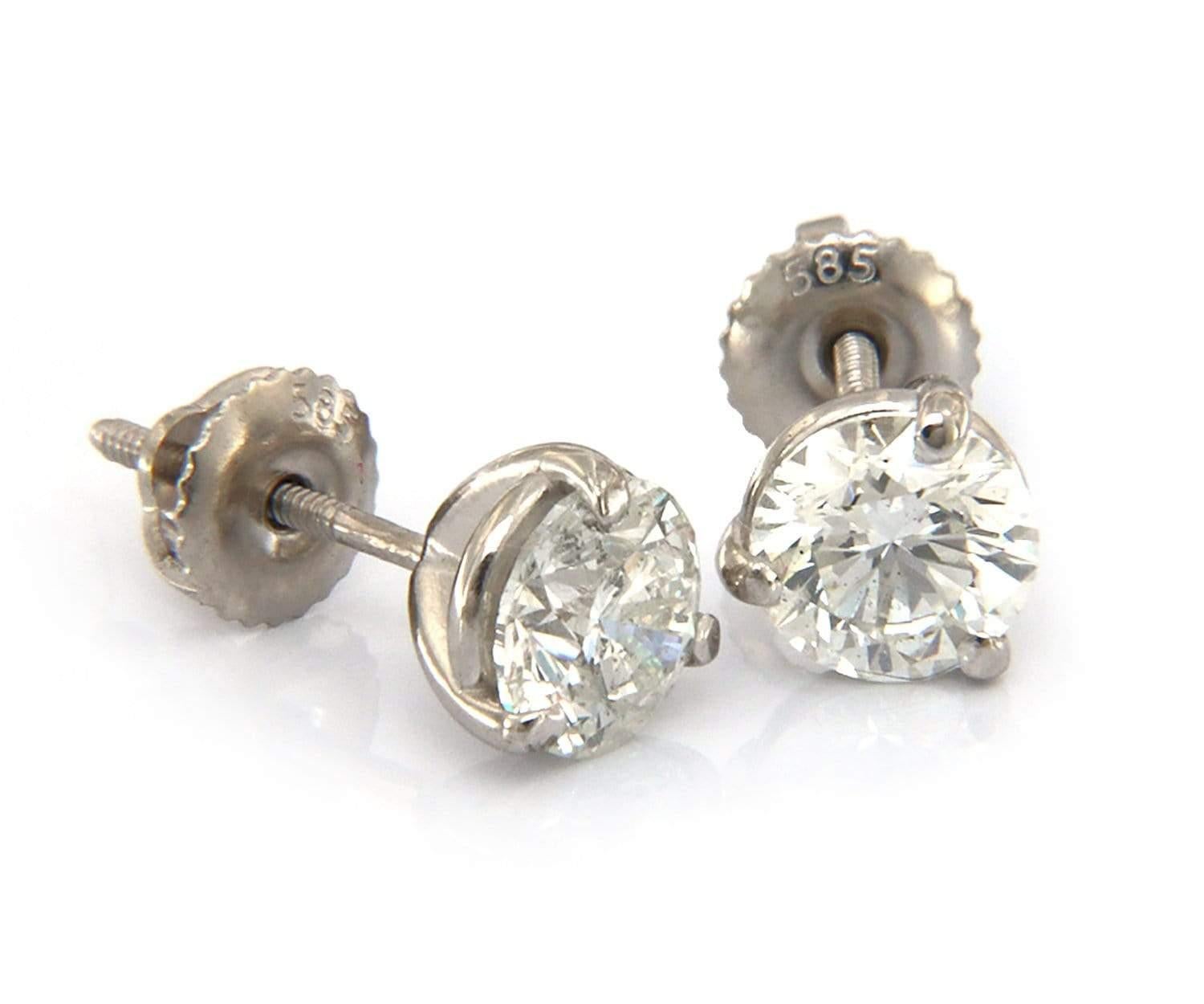 Round Cut 2.08 CTW Diamond Stud Earrings in 14K, Certified For Sale